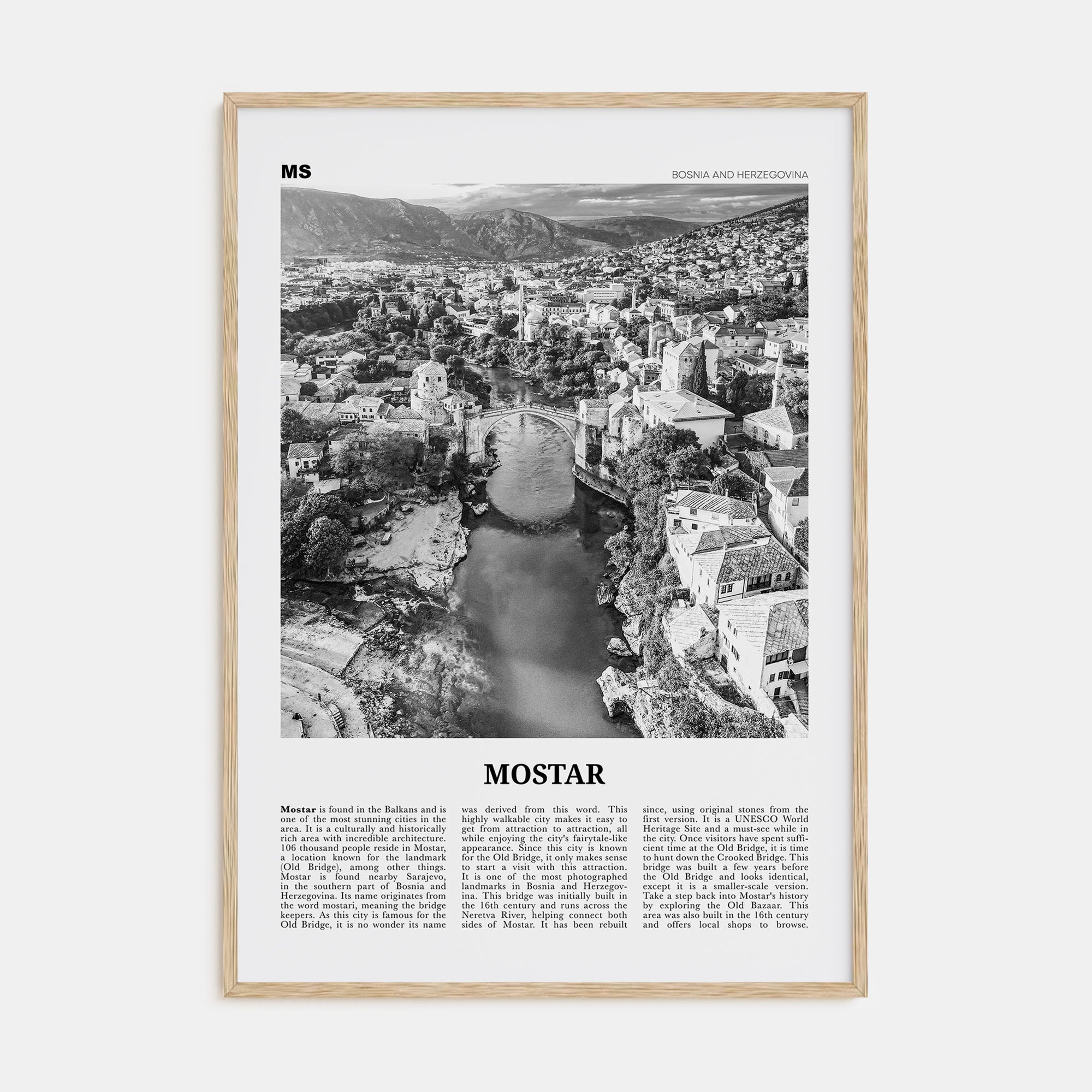 Mostar Travel B&W Poster