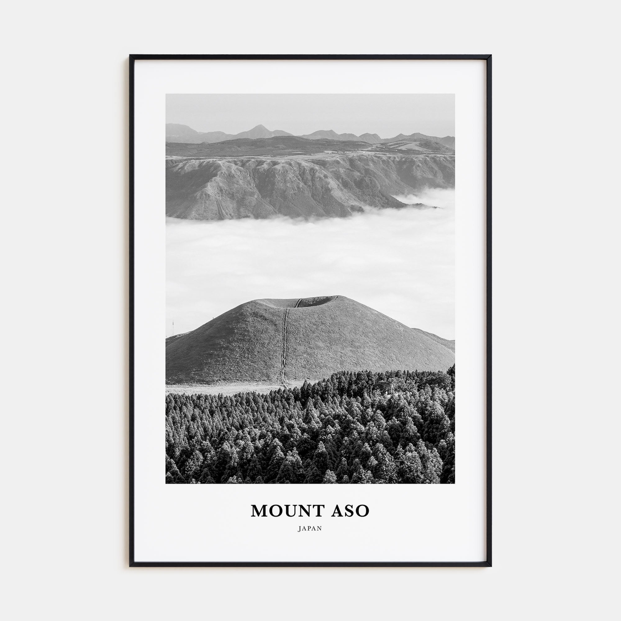 Mount Aso Portrait B&W Poster