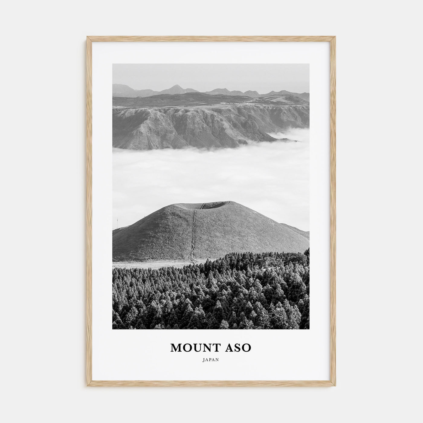 Mount Aso Portrait B&W Poster