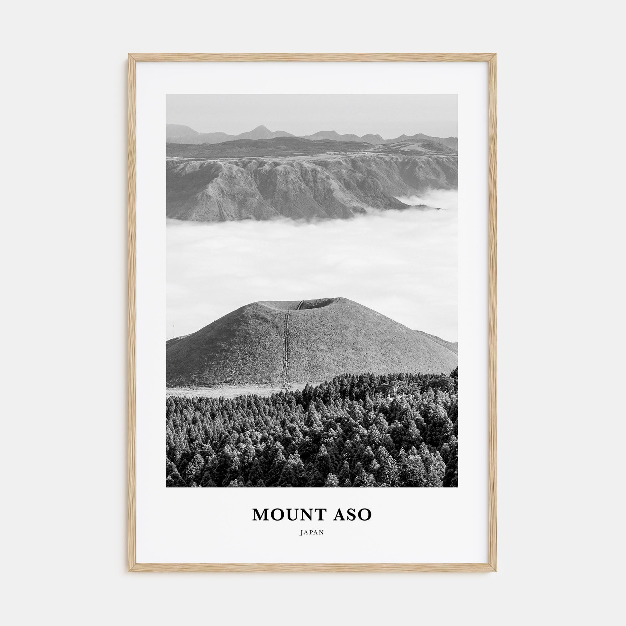 Mount Aso Portrait B&W Poster