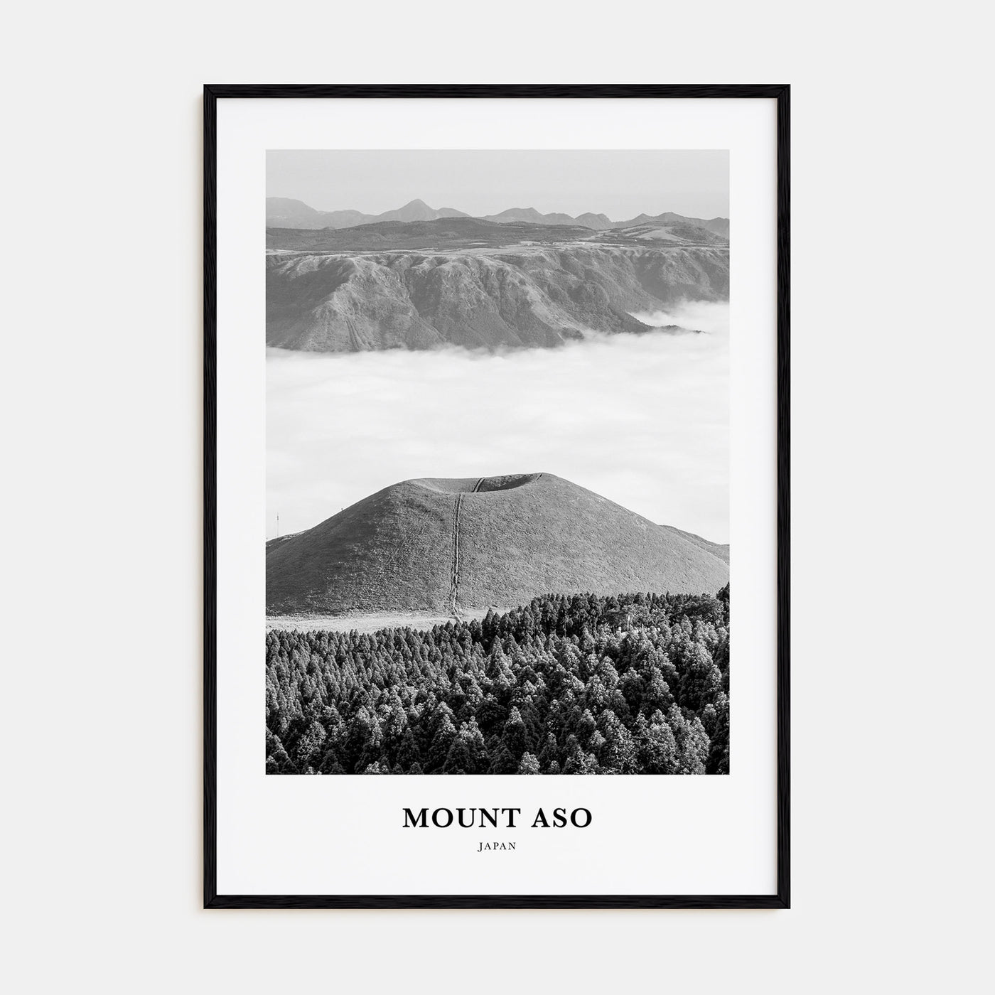 Mount Aso Portrait B&W Poster