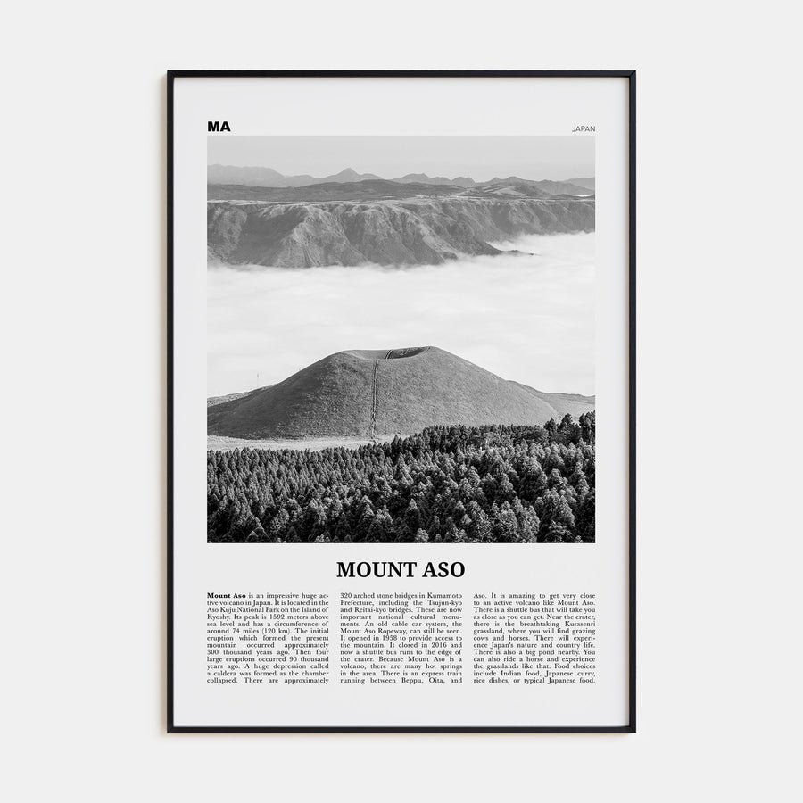 Mount Aso Travel B&W Poster