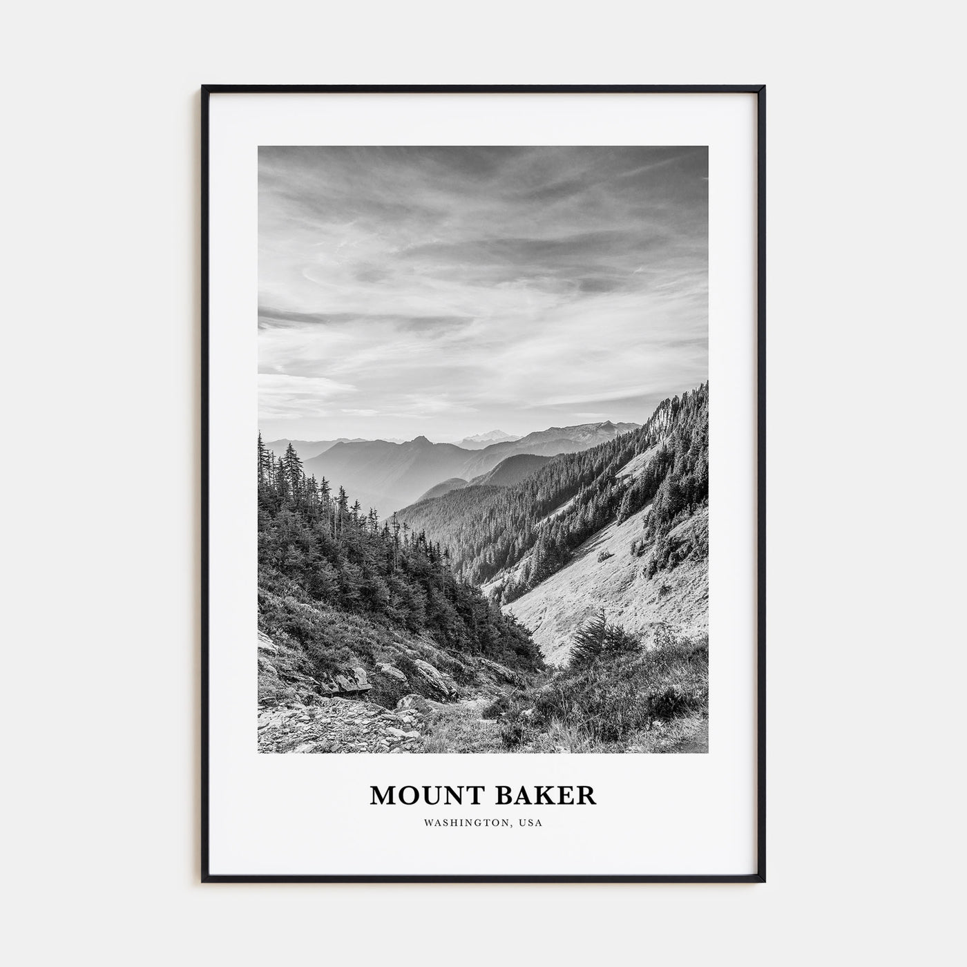 Mount Baker Portrait B&W Poster