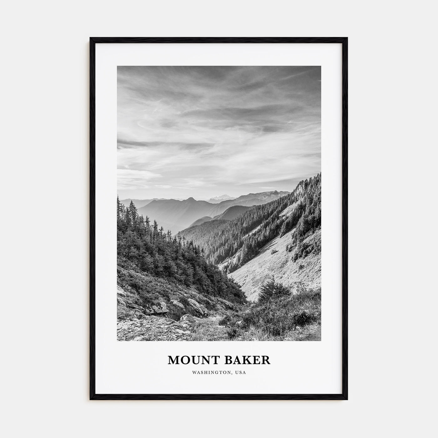 Mount Baker Portrait B&W Poster