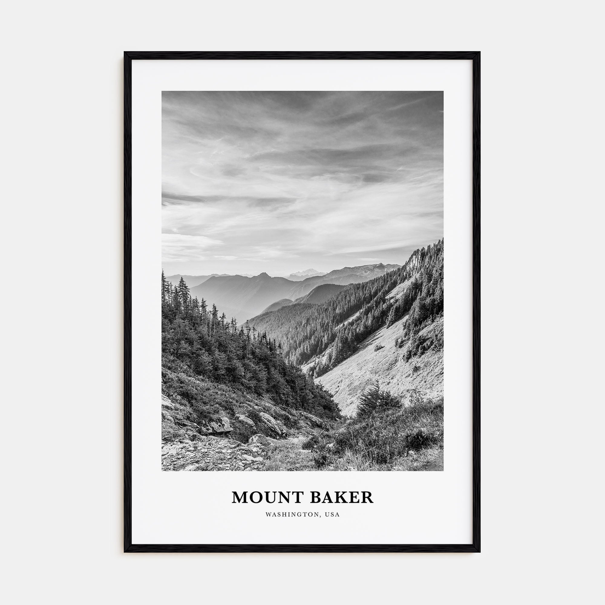 Mount Baker Portrait B&W Poster