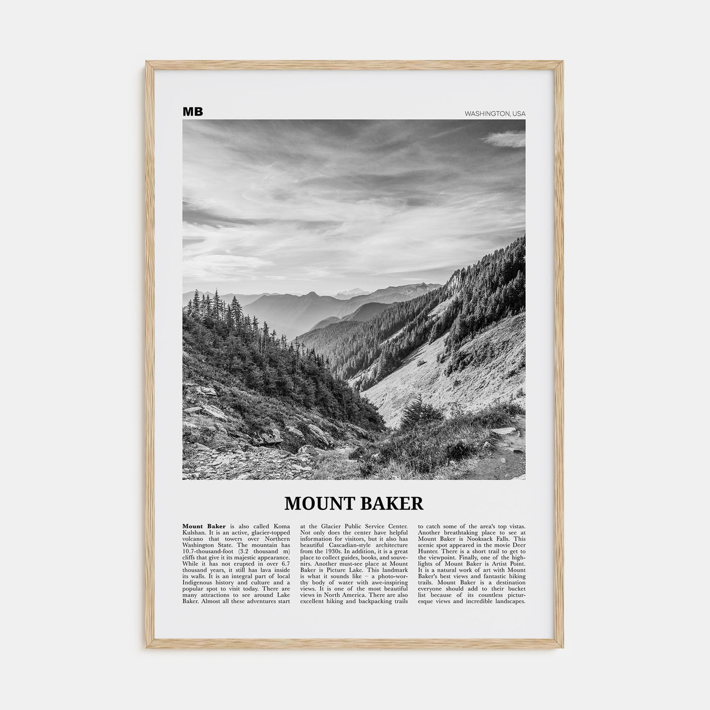 Mount Baker Travel B&W Poster