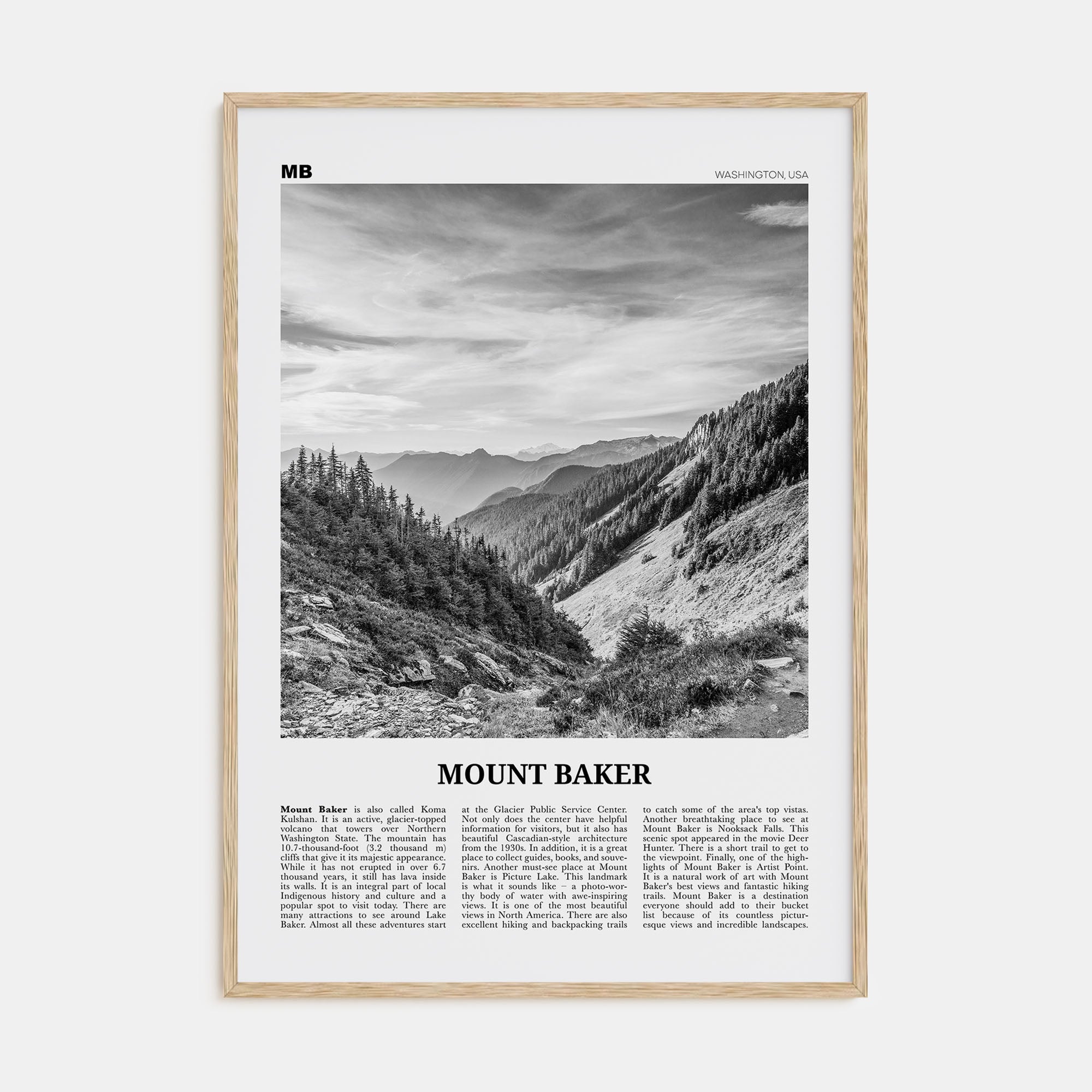 Mount Baker Travel B&W Poster
