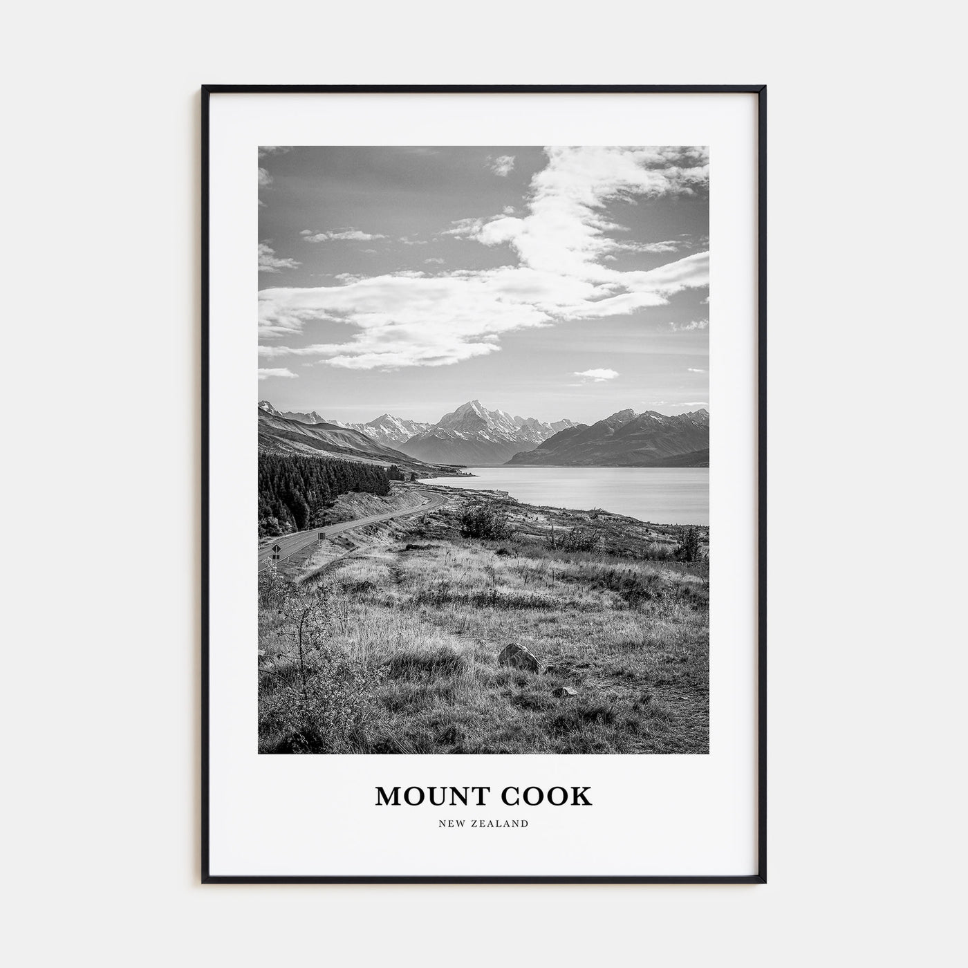 Mount Cook Portrait B&W Poster