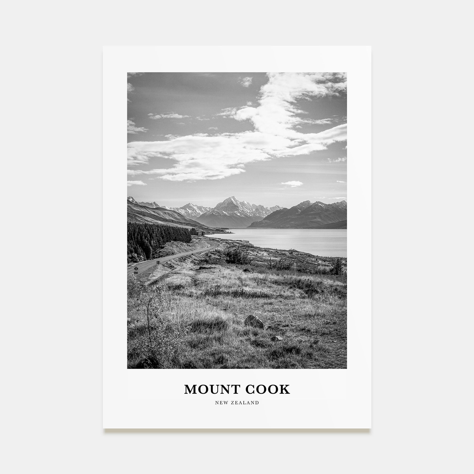 Mount Cook Portrait B&W Poster