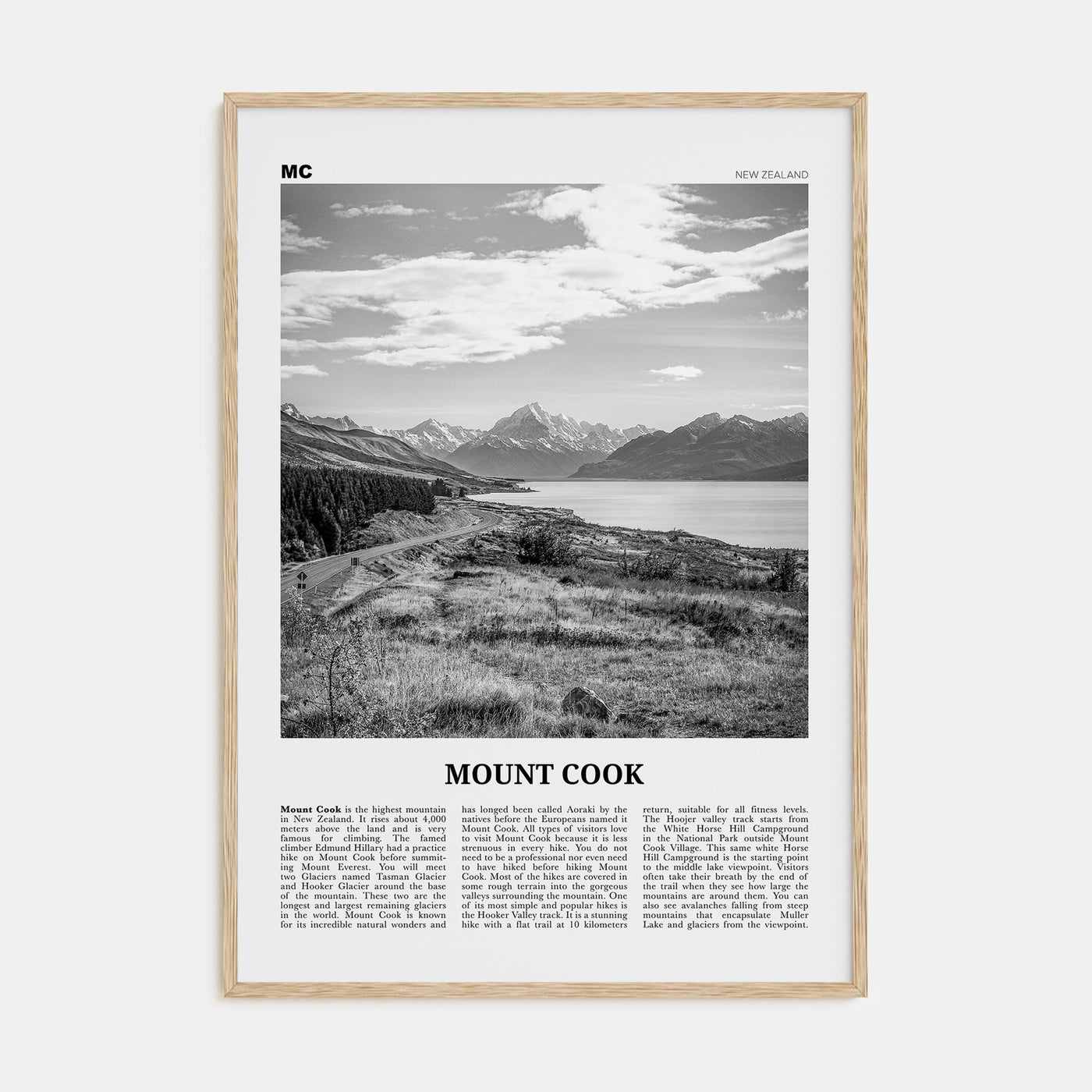 Mount Cook Travel B&W Poster