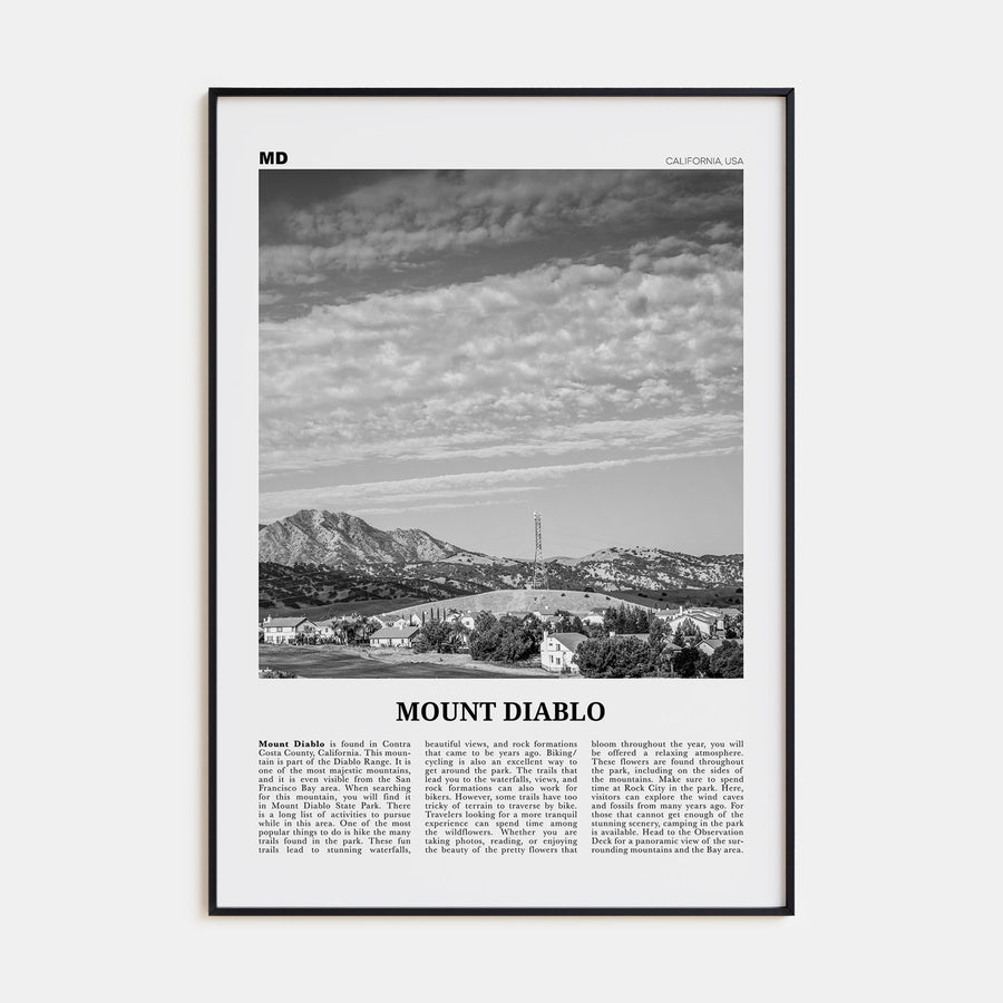Mount Diablo Travel B&W Poster