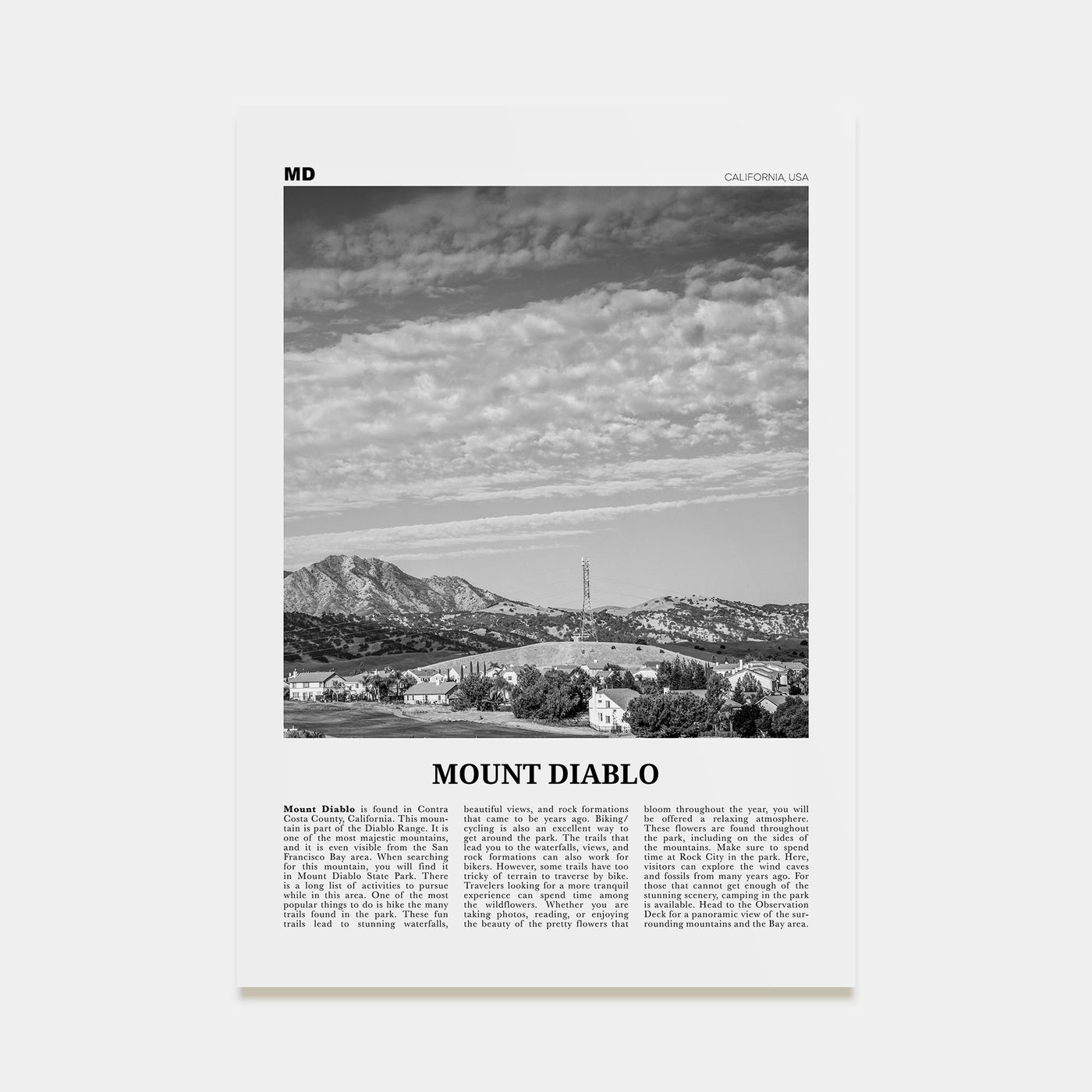 Mount Diablo Travel B&W Poster