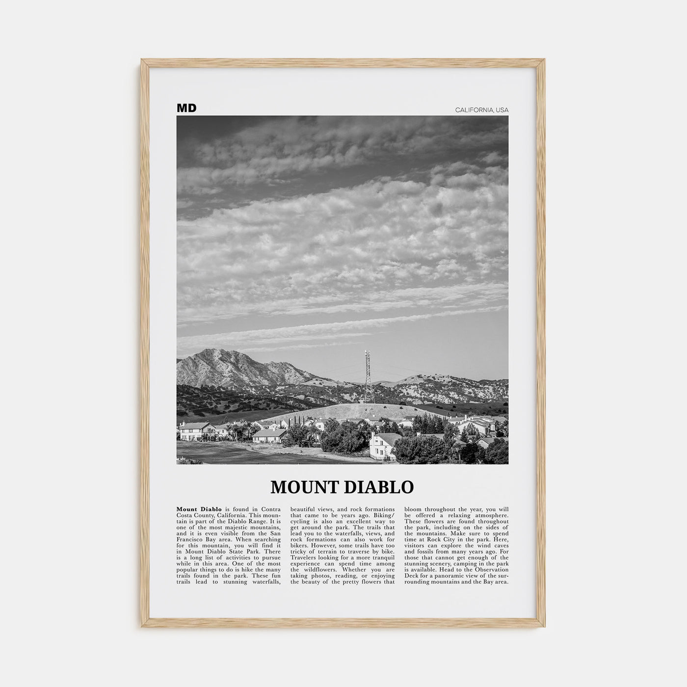 Mount Diablo Travel B&W Poster