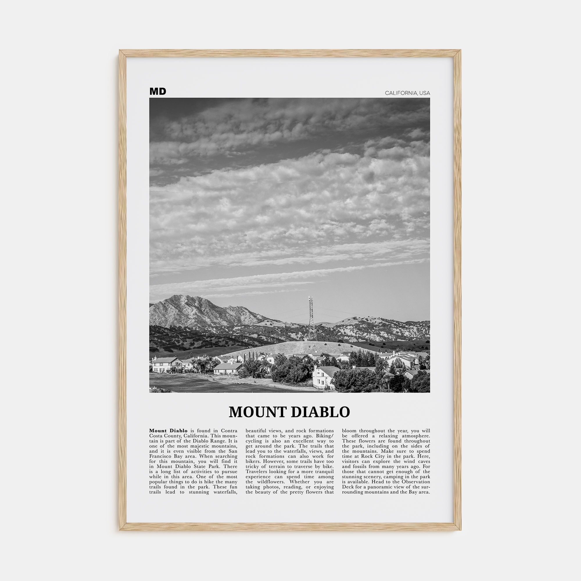 Mount Diablo Travel B&W Poster