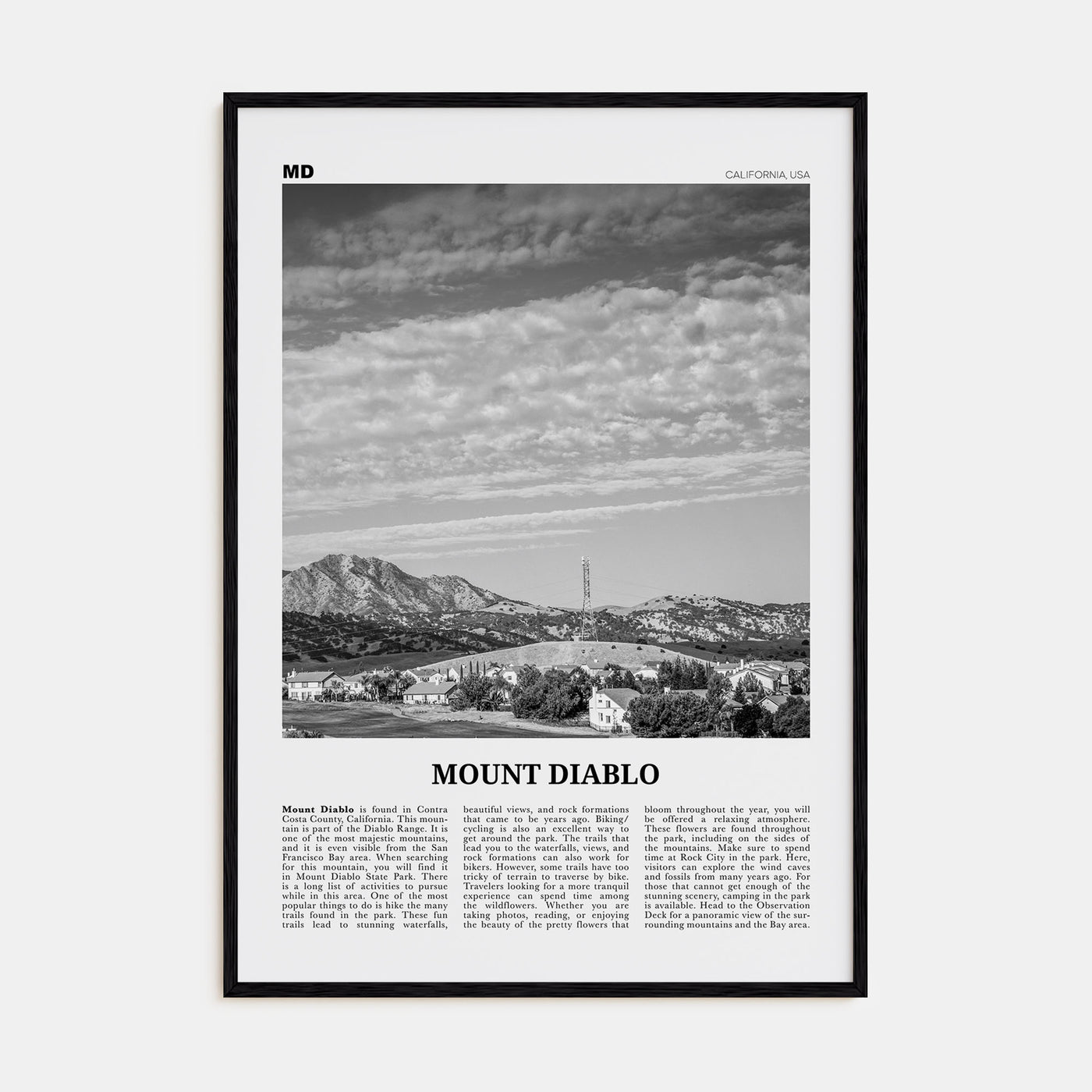 Mount Diablo Travel B&W Poster