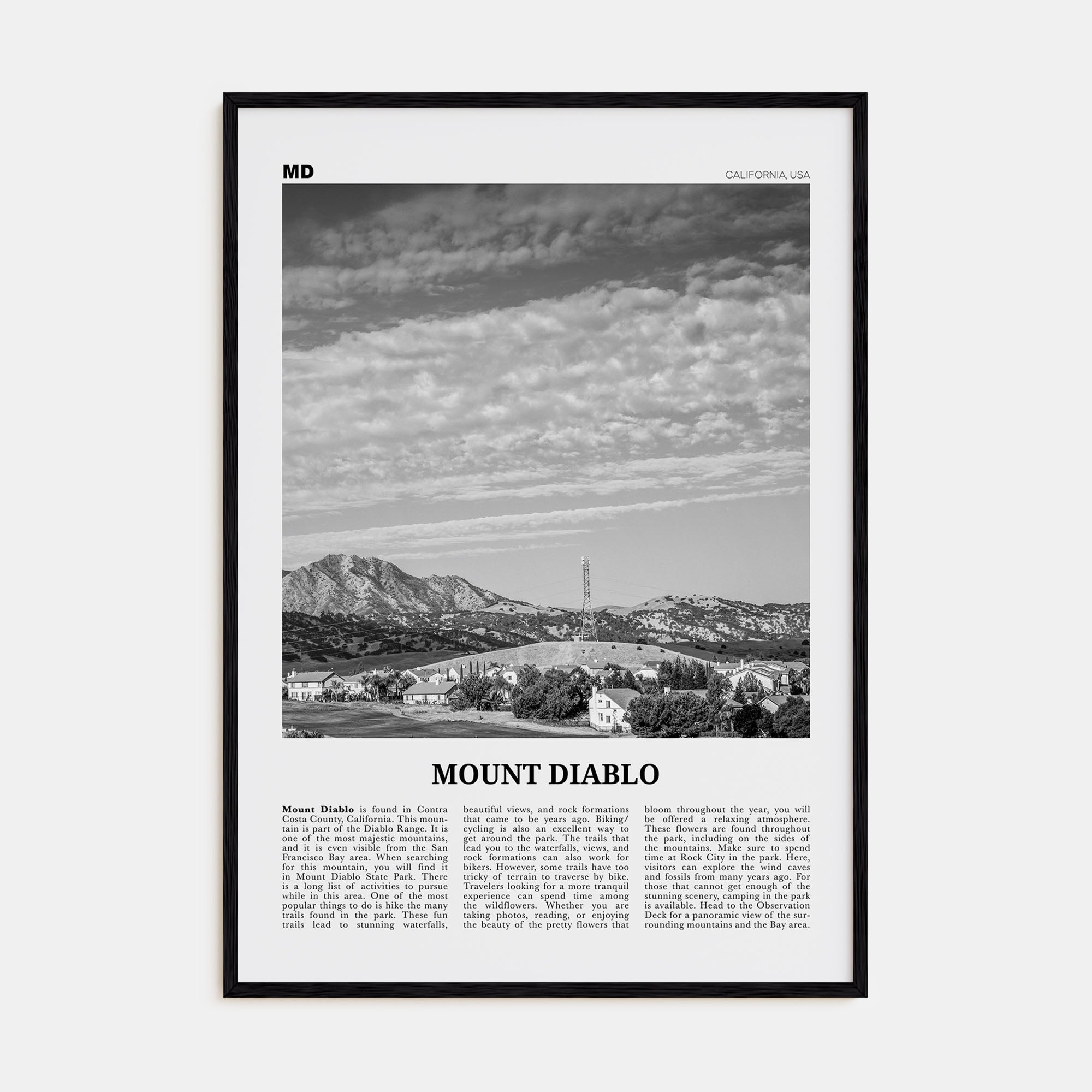 Mount Diablo Travel B&W Poster