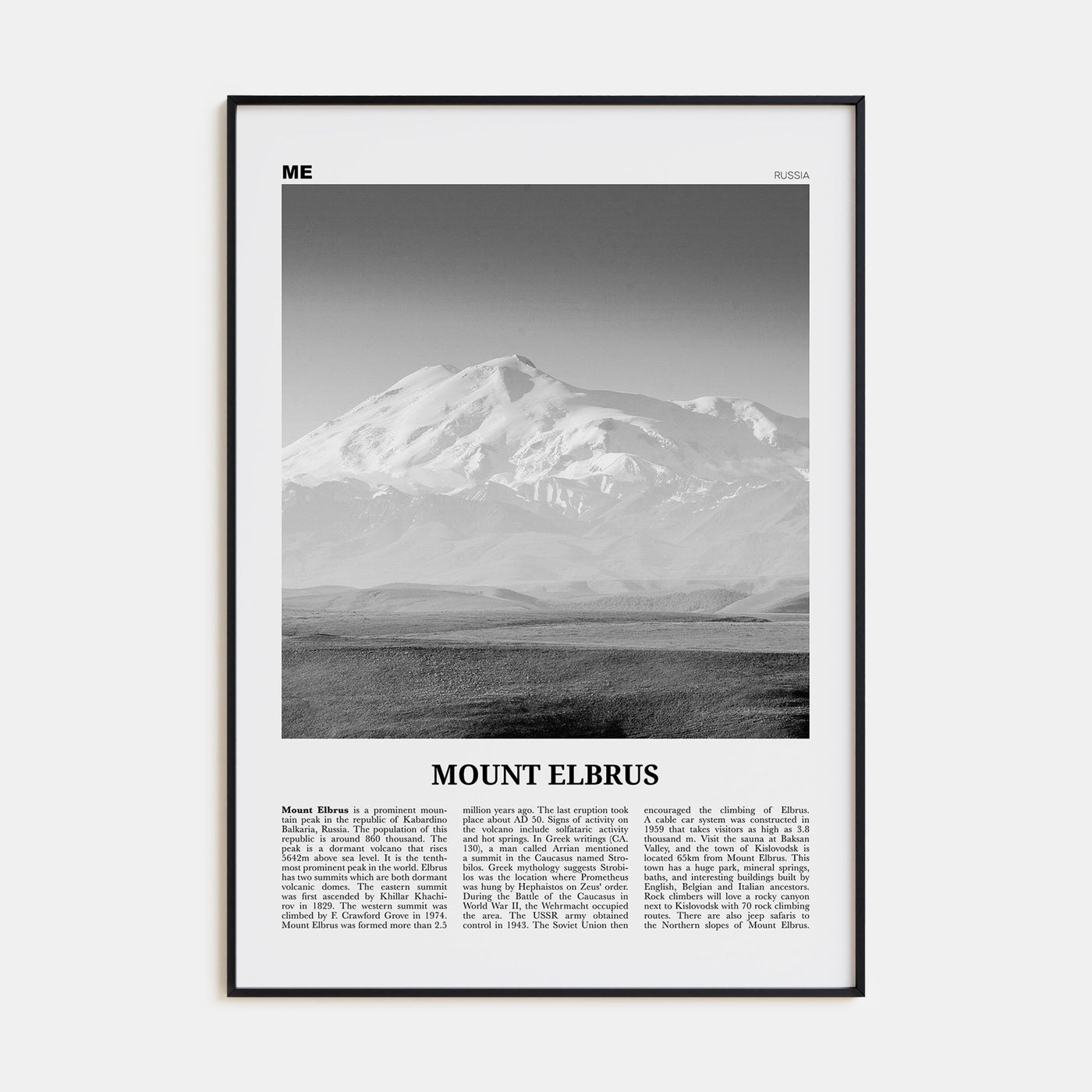 Mount Elbrus Travel B&W Poster
