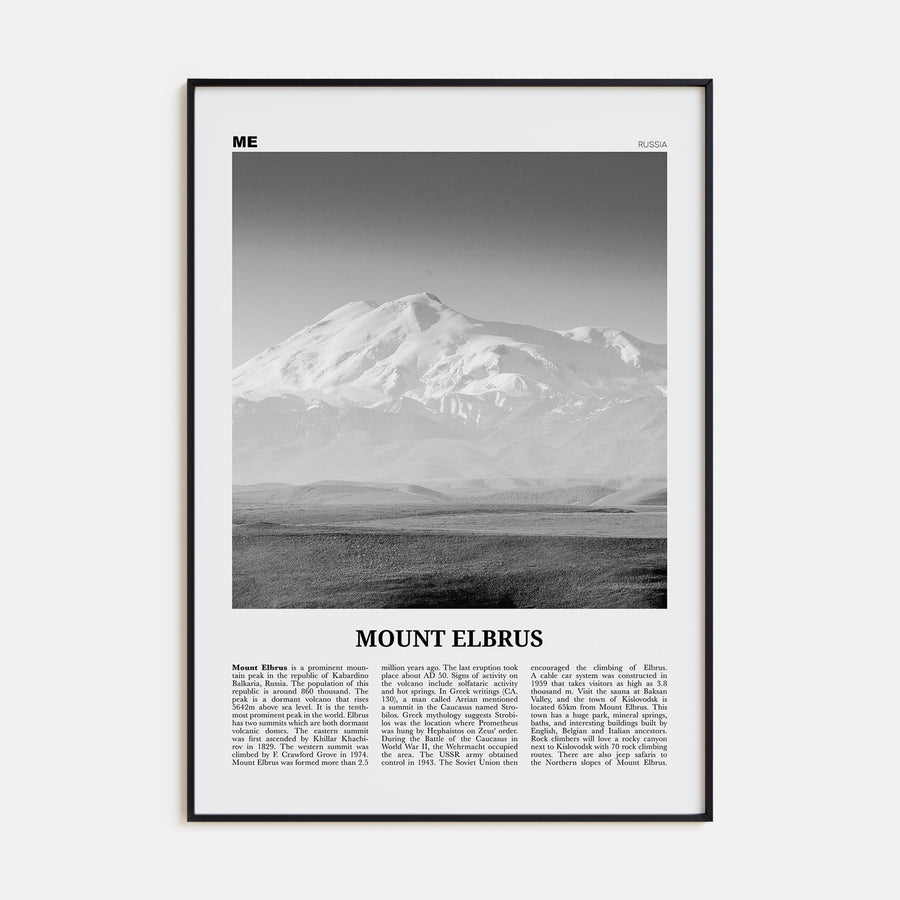 Mount Elbrus Travel B&W Poster