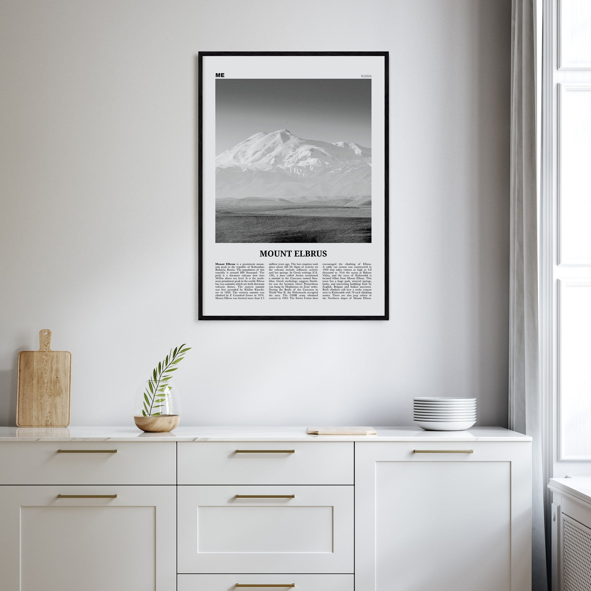 Mount Elbrus Travel B&W Poster