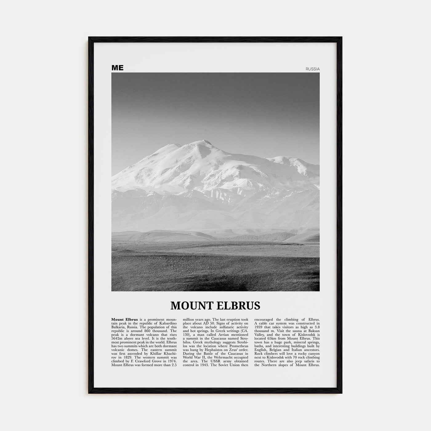 Mount Elbrus Travel B&W Poster