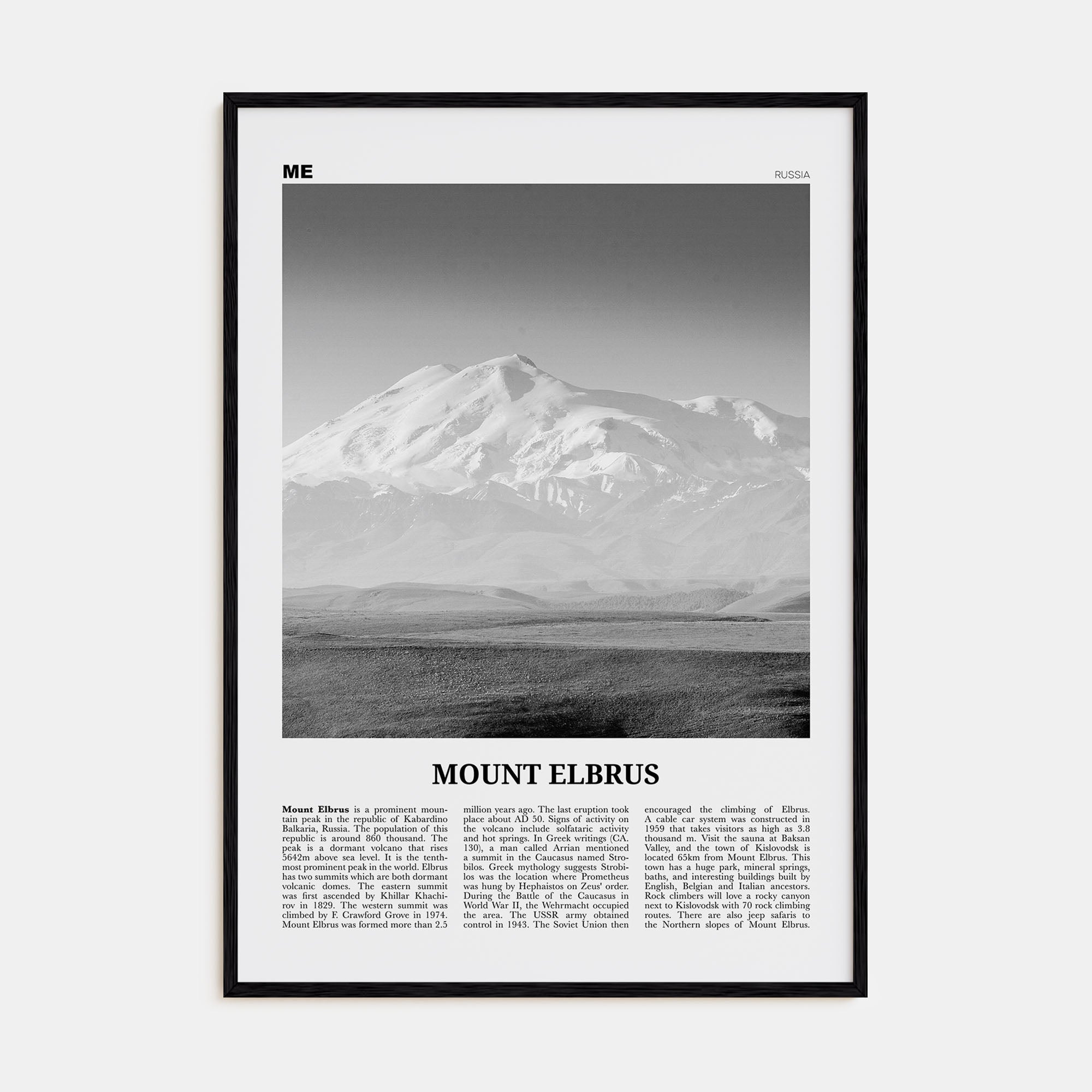 Mount Elbrus Travel B&W Poster