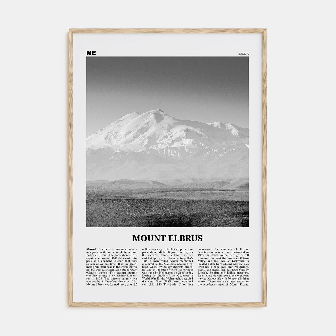 Mount Elbrus Travel B&W Poster