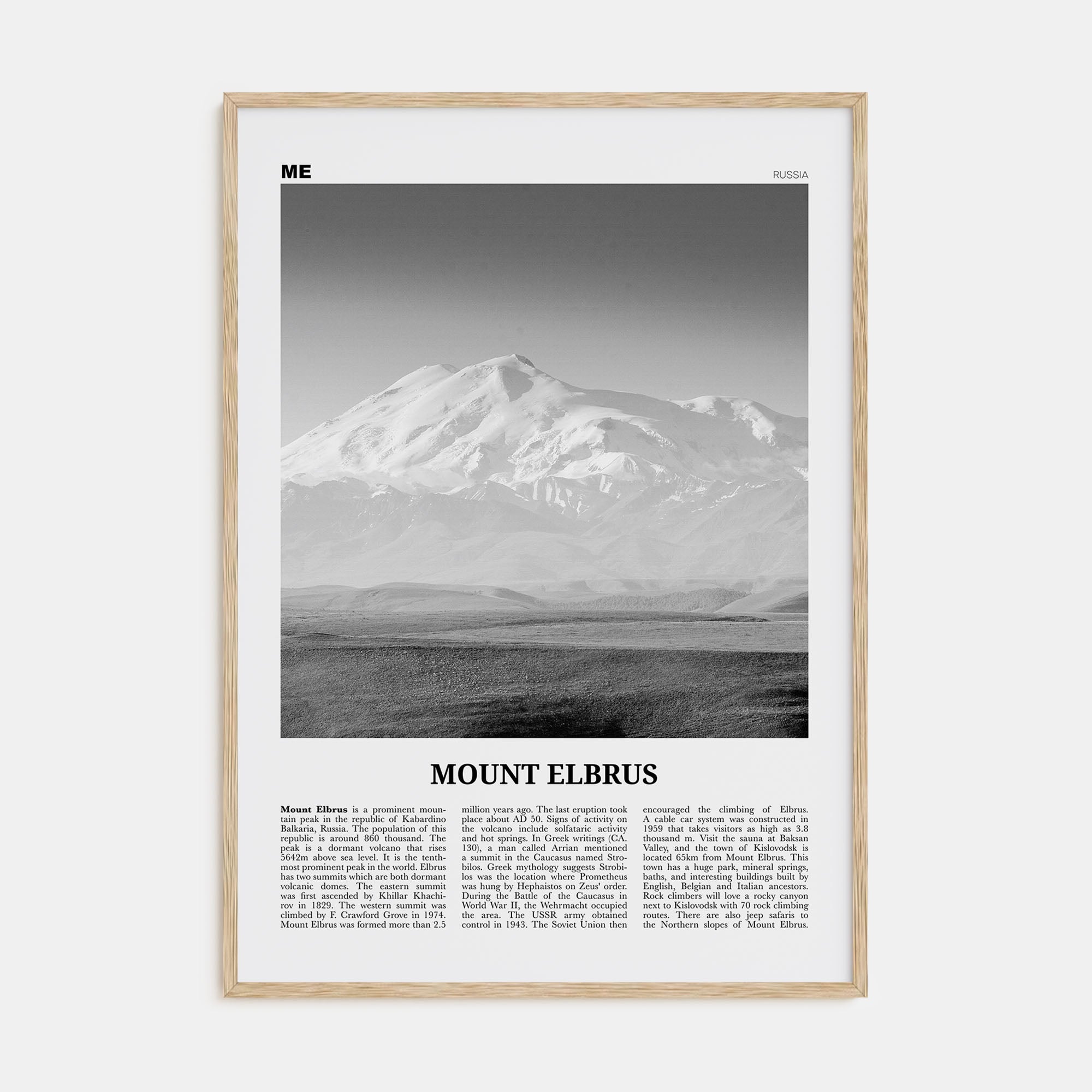 Mount Elbrus Travel B&W Poster