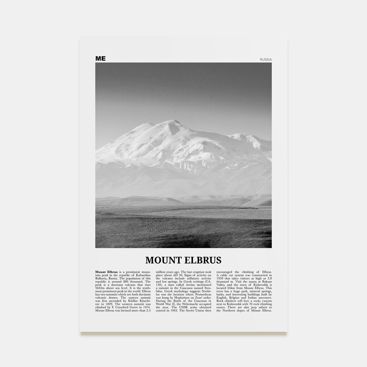 Mount Elbrus Travel B&W Poster