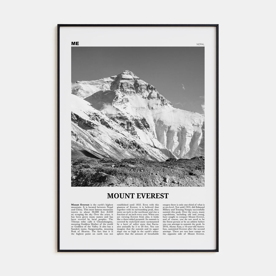 Mount Everest Travel B&W Poster