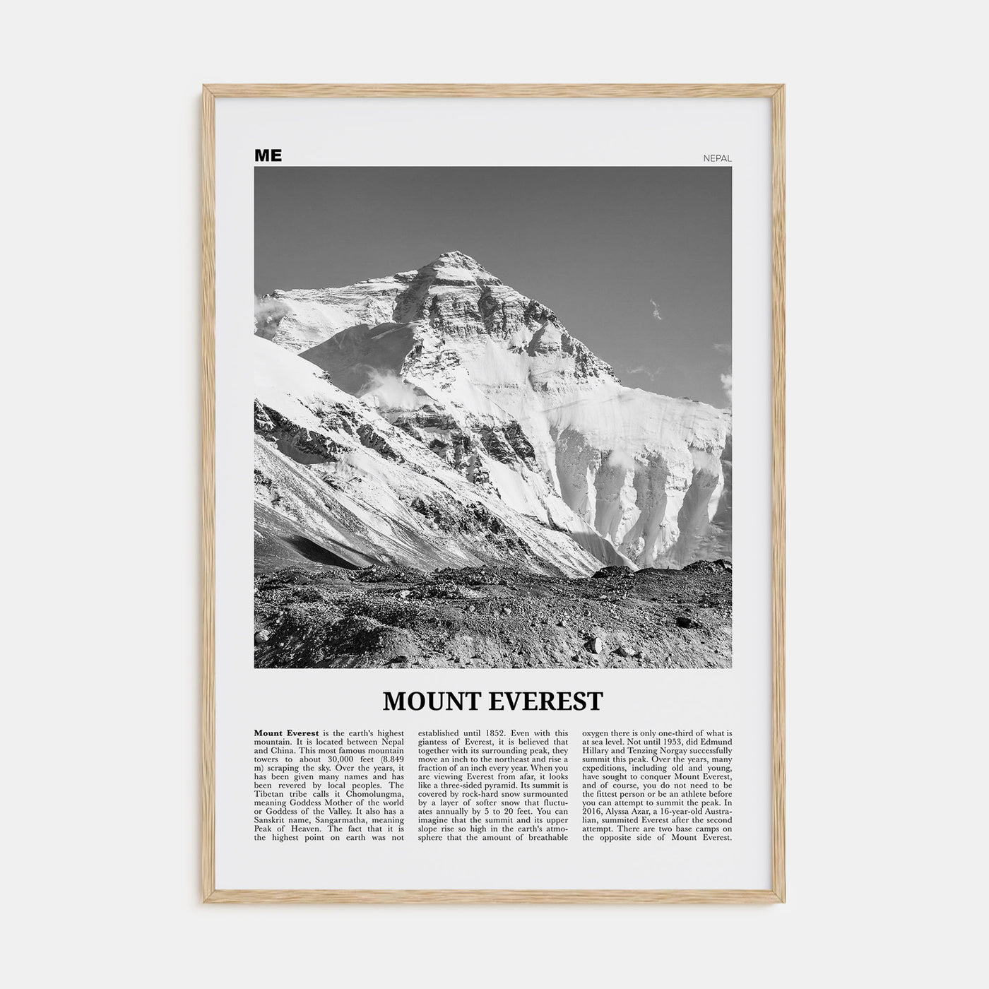 Mount Everest Travel B&W Poster