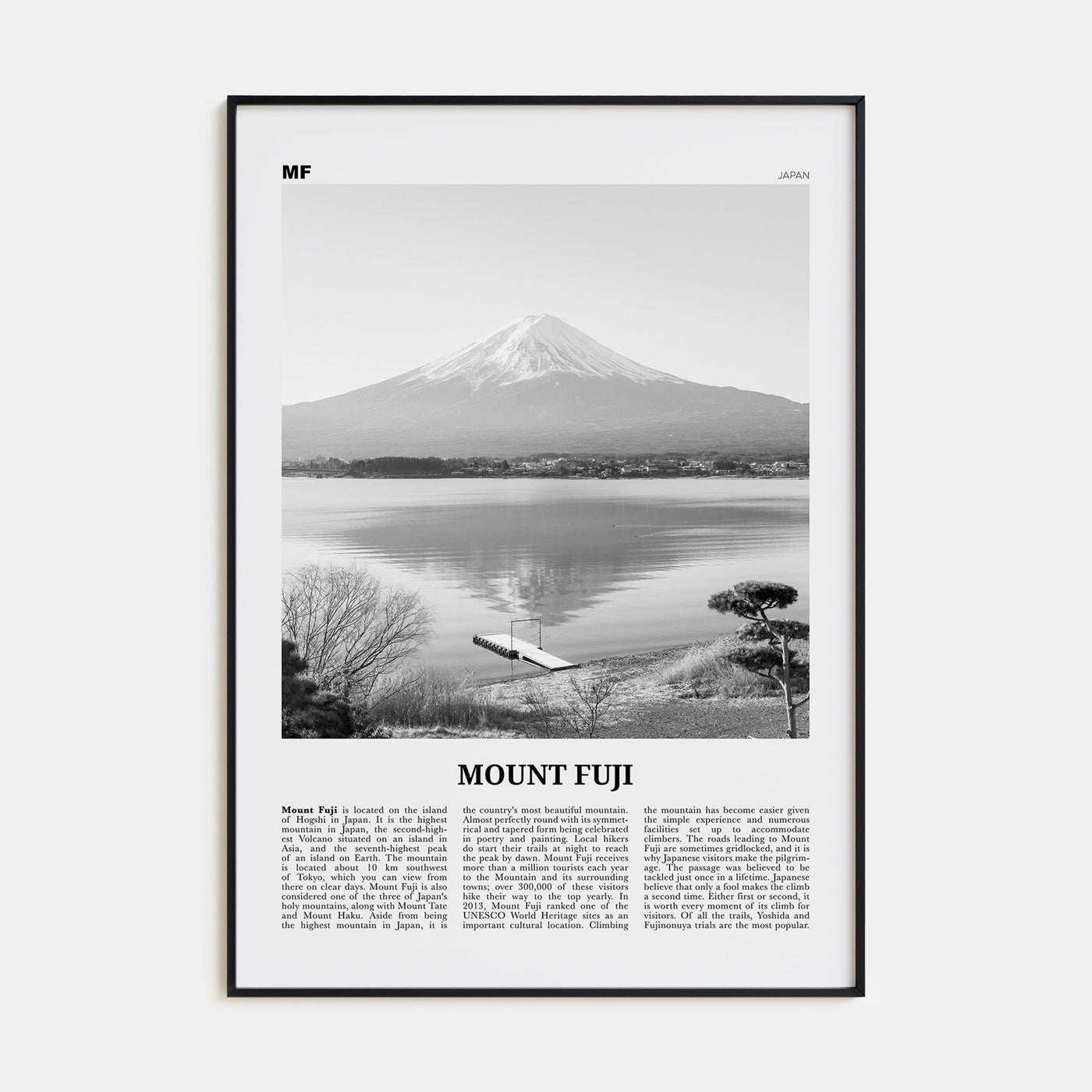 Mount Fuji Travel B&W Poster