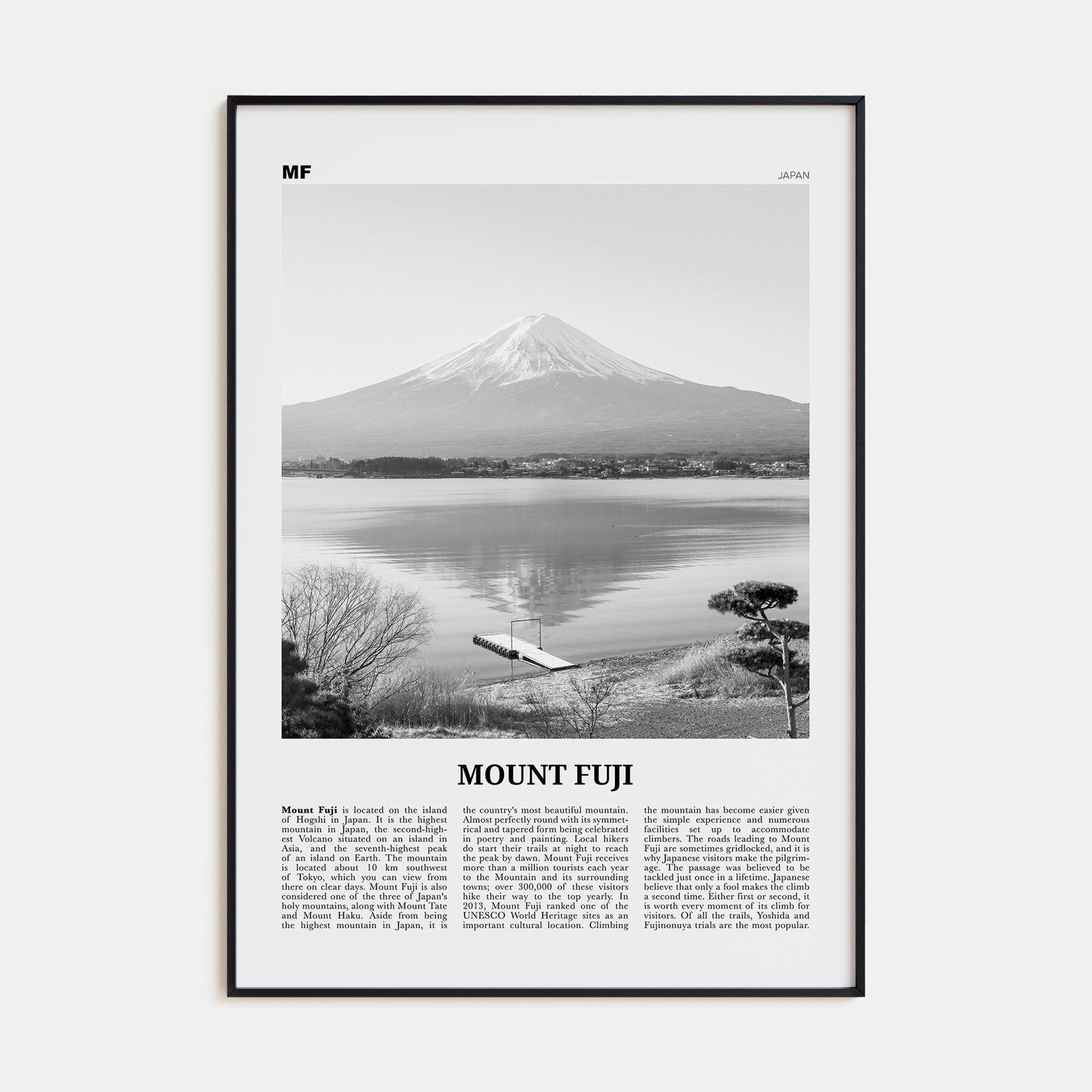 Mount Fuji Travel B&W Poster