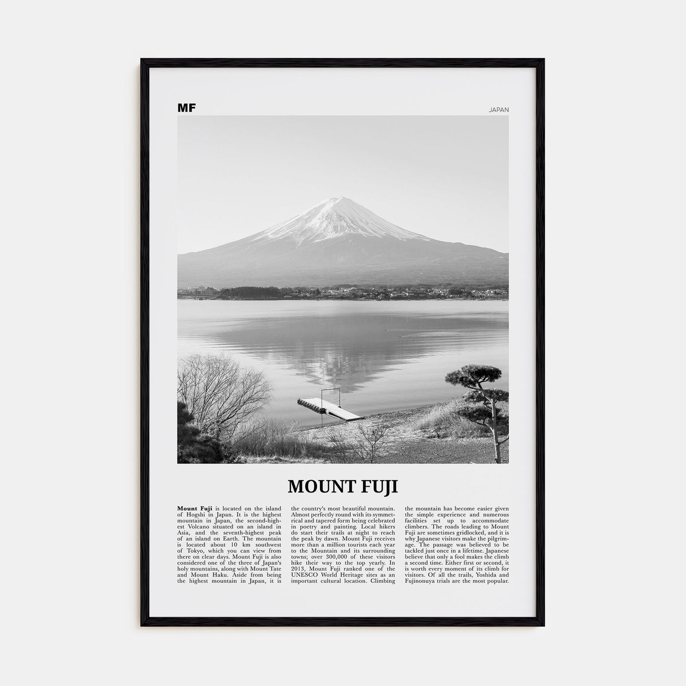 Mount Fuji Travel B&W Poster