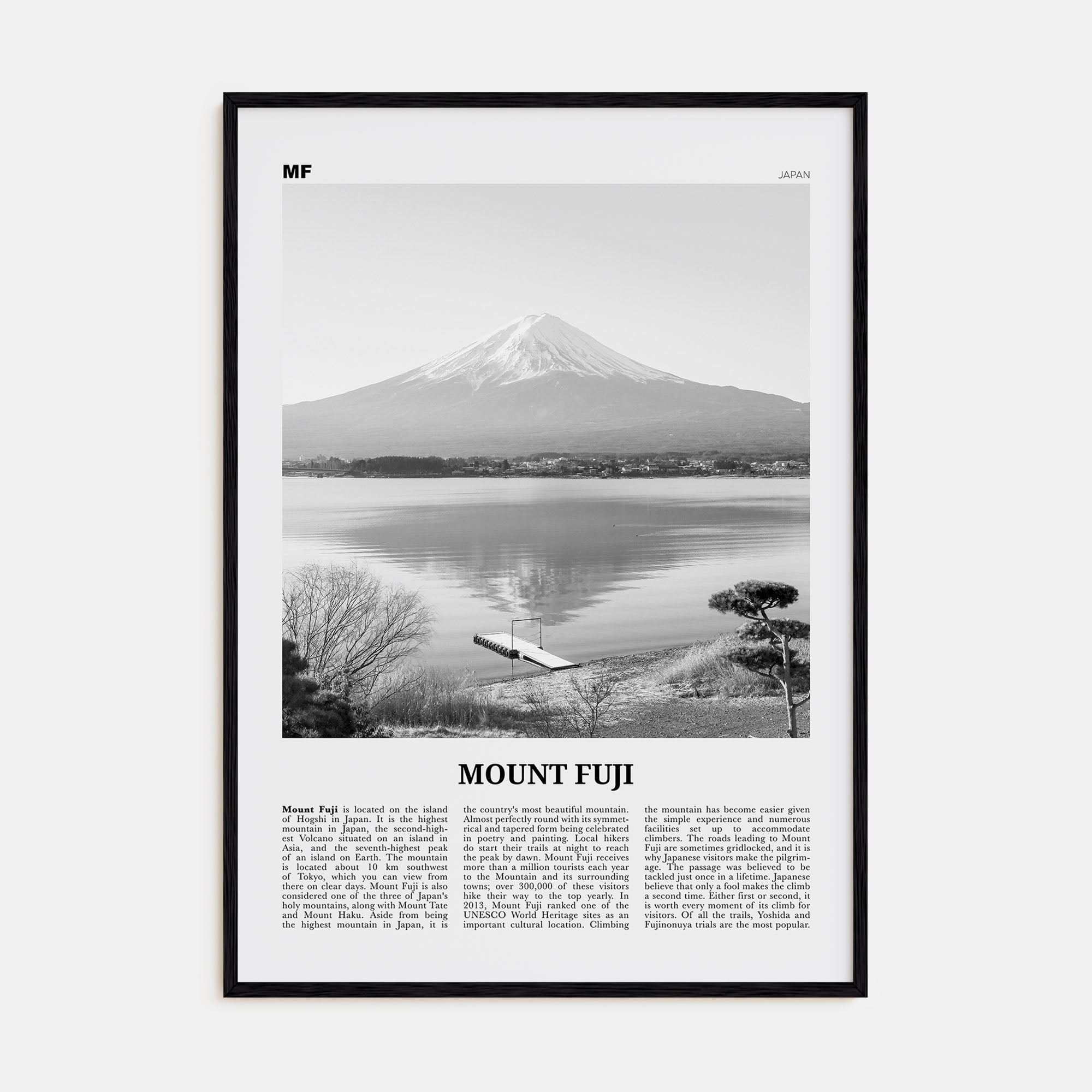 Mount Fuji Travel B&W Poster