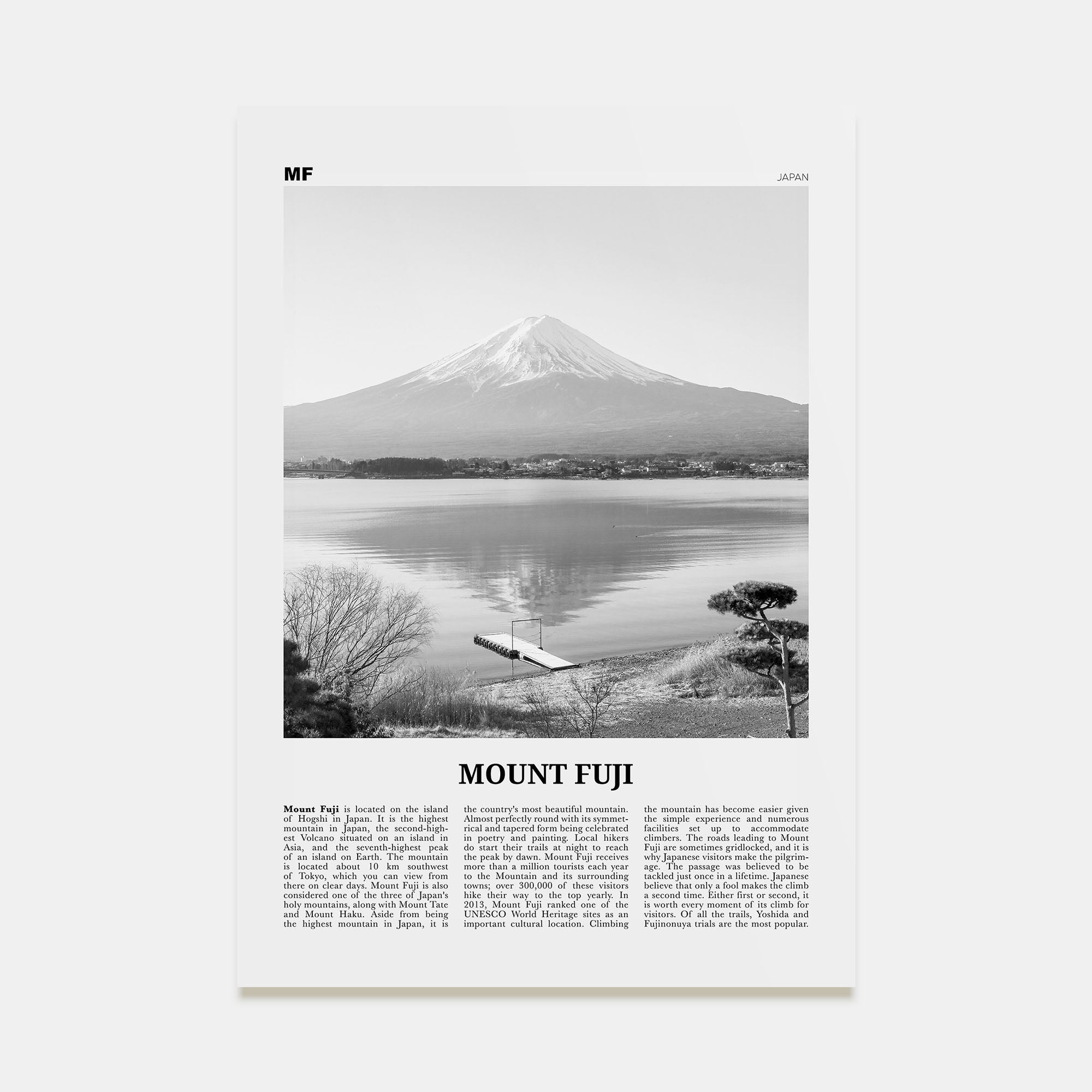Mount Fuji Travel B&W Poster