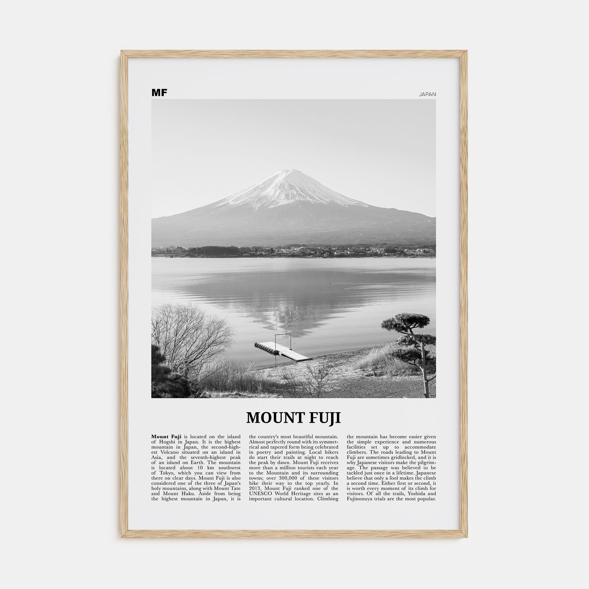 Mount Fuji Travel B&W Poster