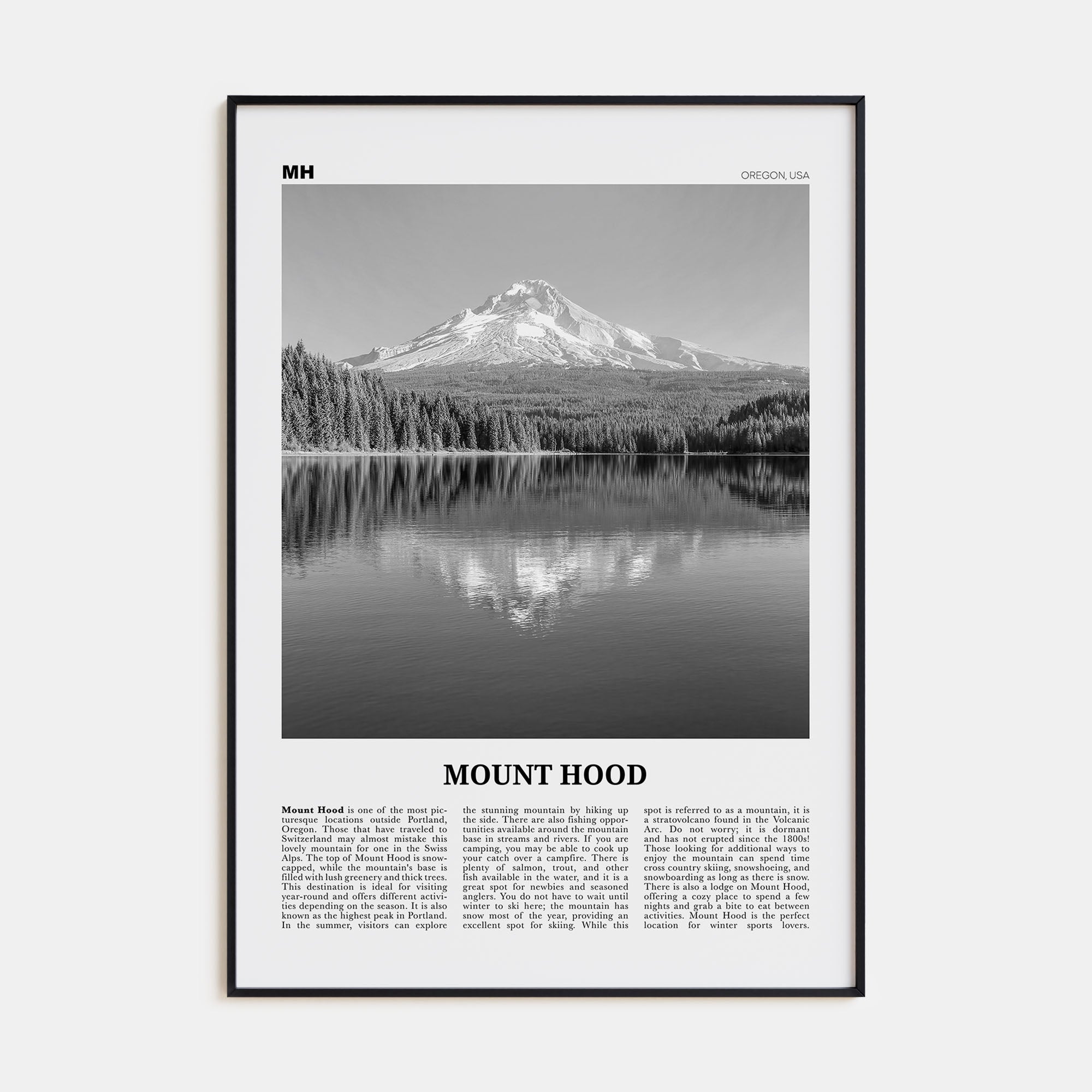 Mount Hood Travel B&W Poster