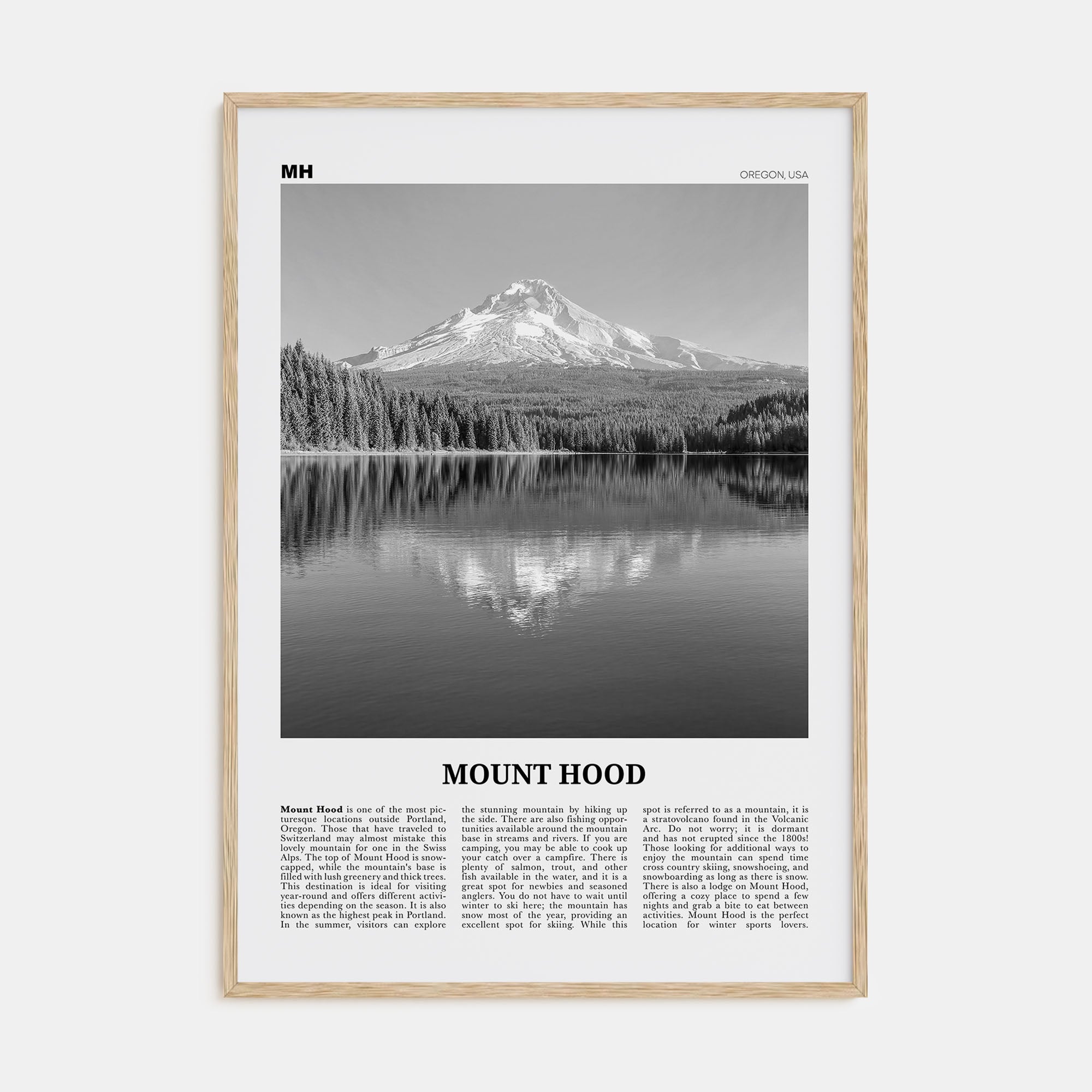 Mount Hood Travel B&W Poster