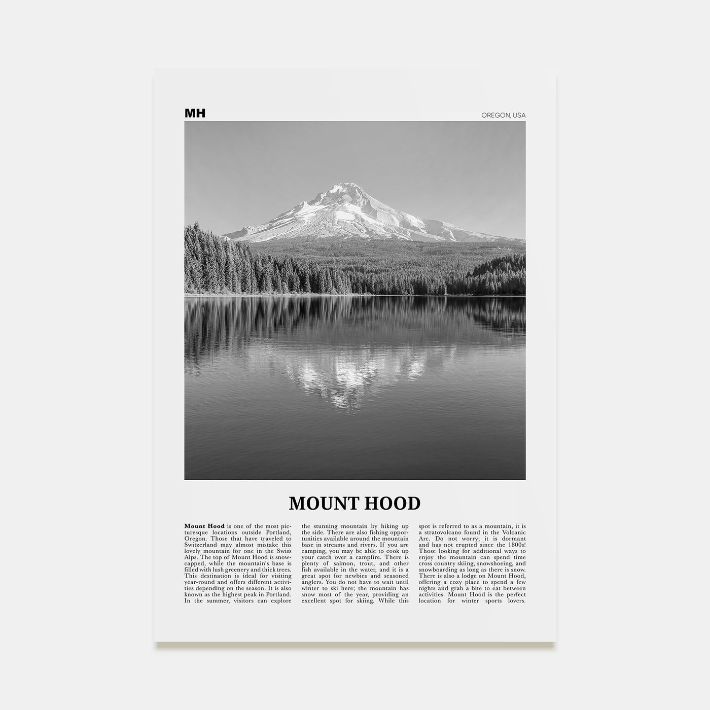 Mount Hood Travel B&W Poster