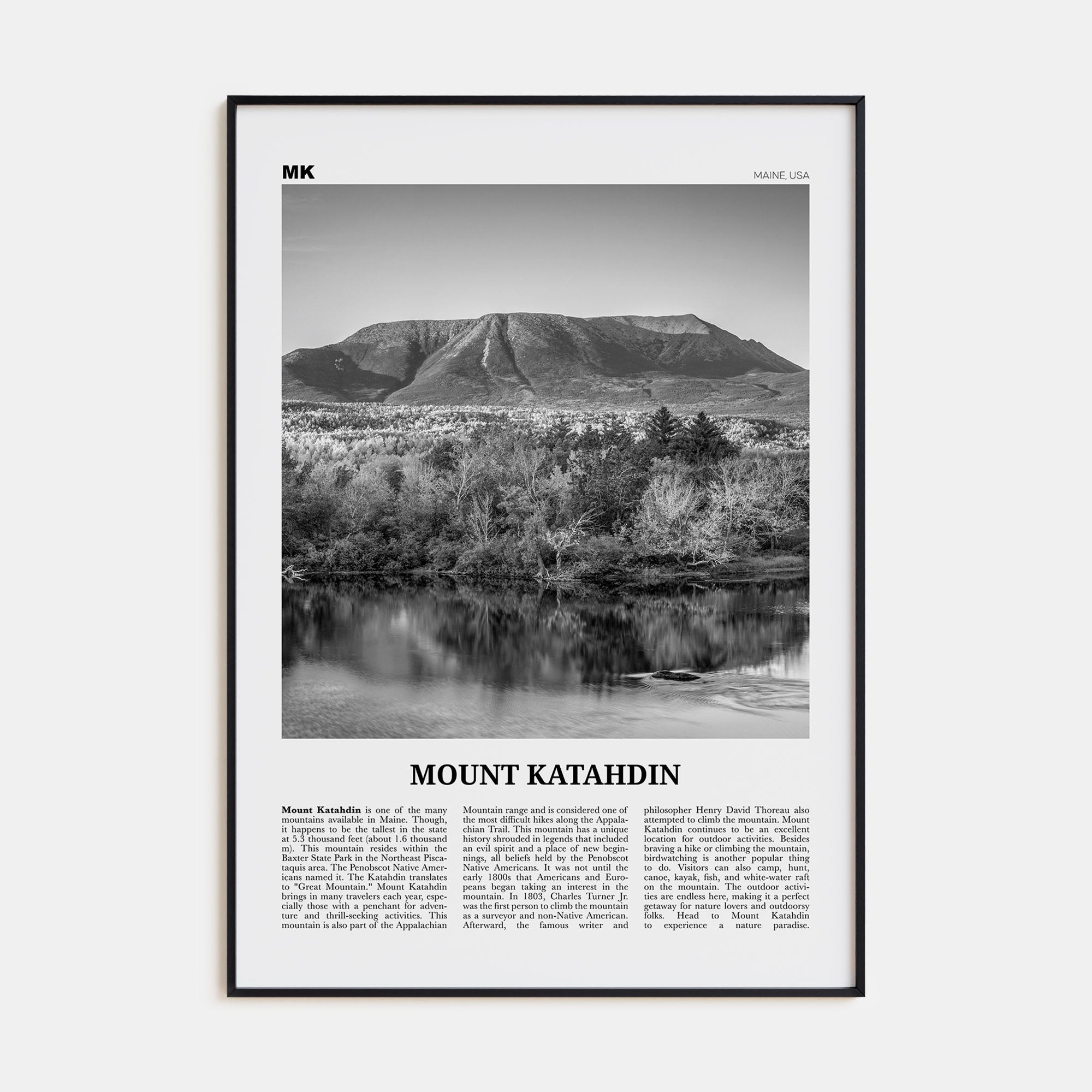 Mount Katahdin Travel B&W Poster