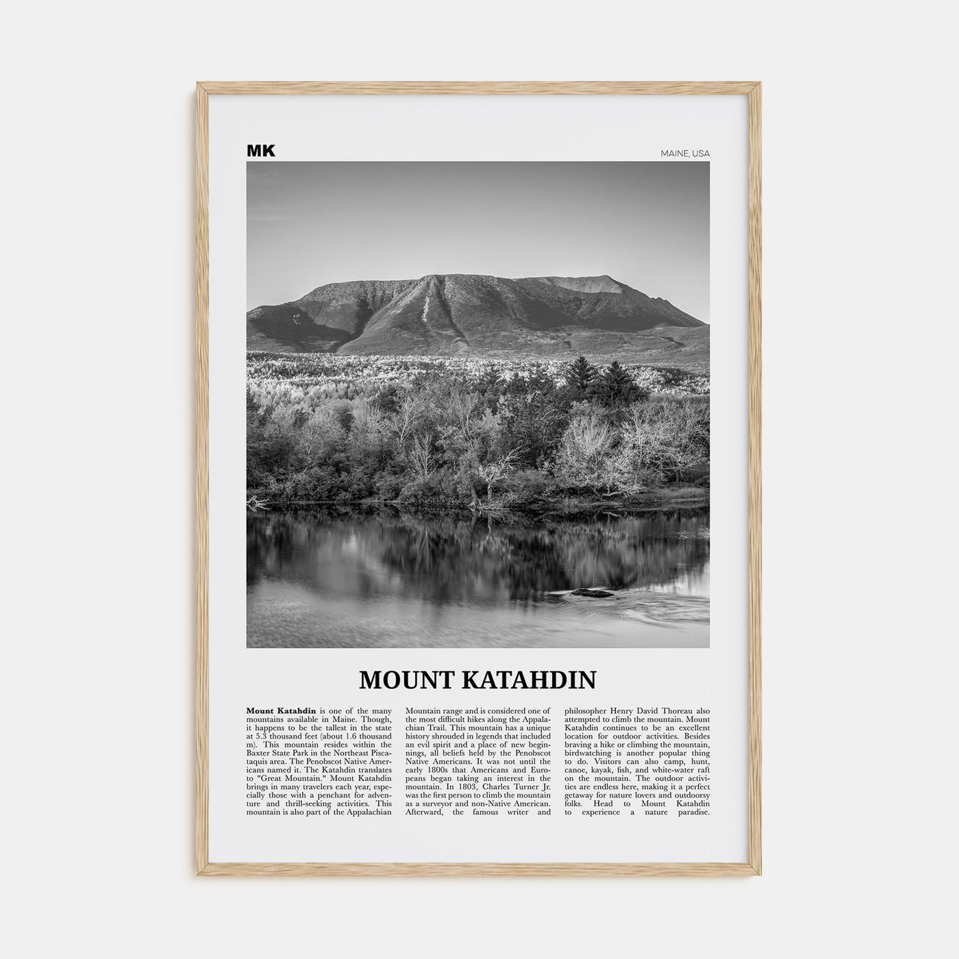 Mount Katahdin Travel B&W Poster