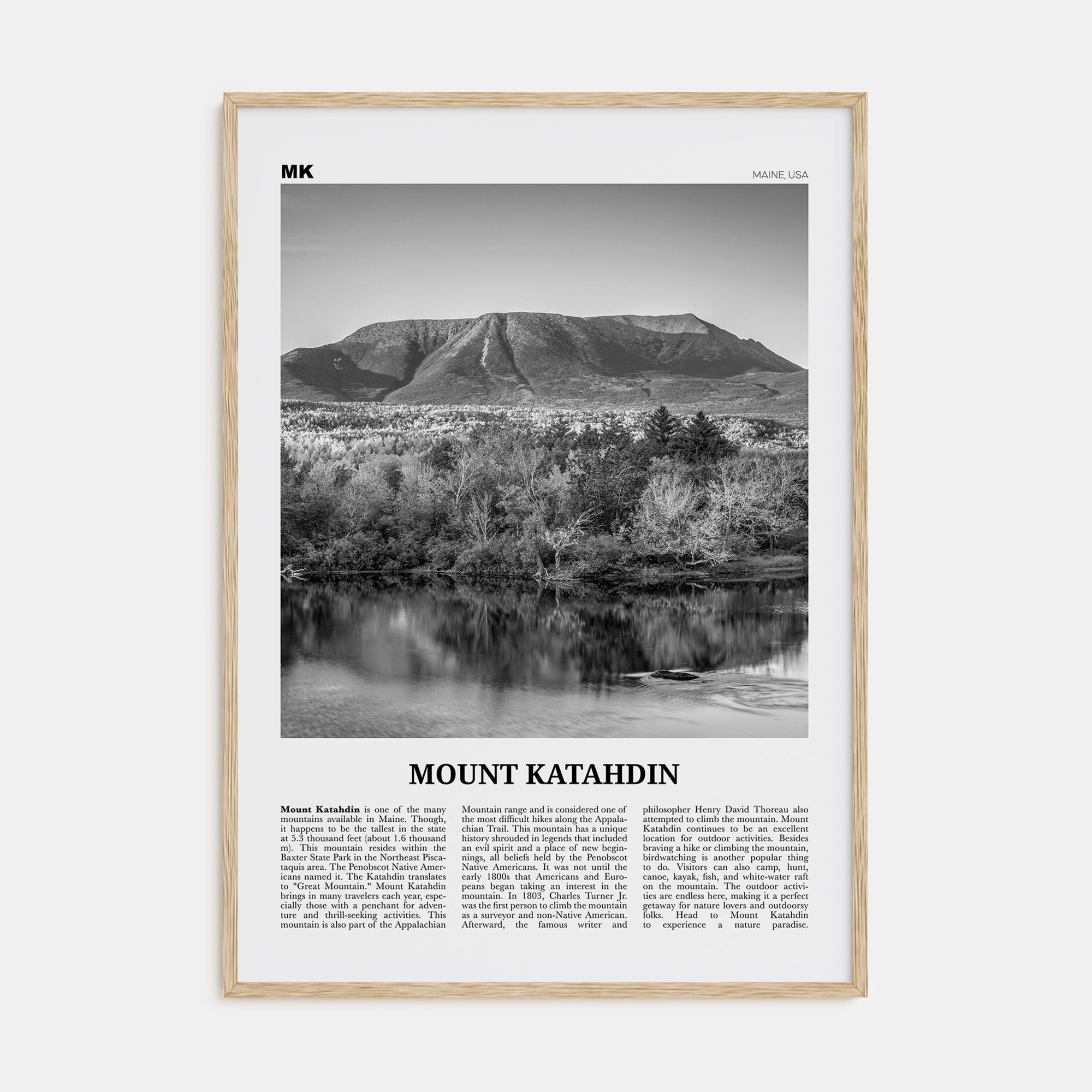 Mount Katahdin Travel B&W Poster