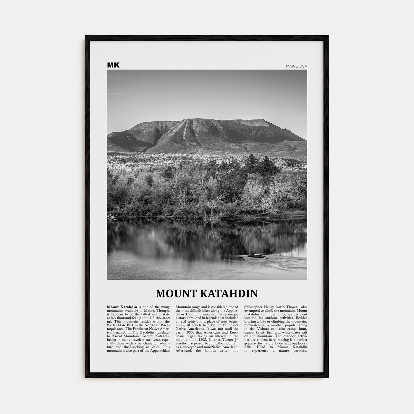 Mount Katahdin Travel B&W Poster