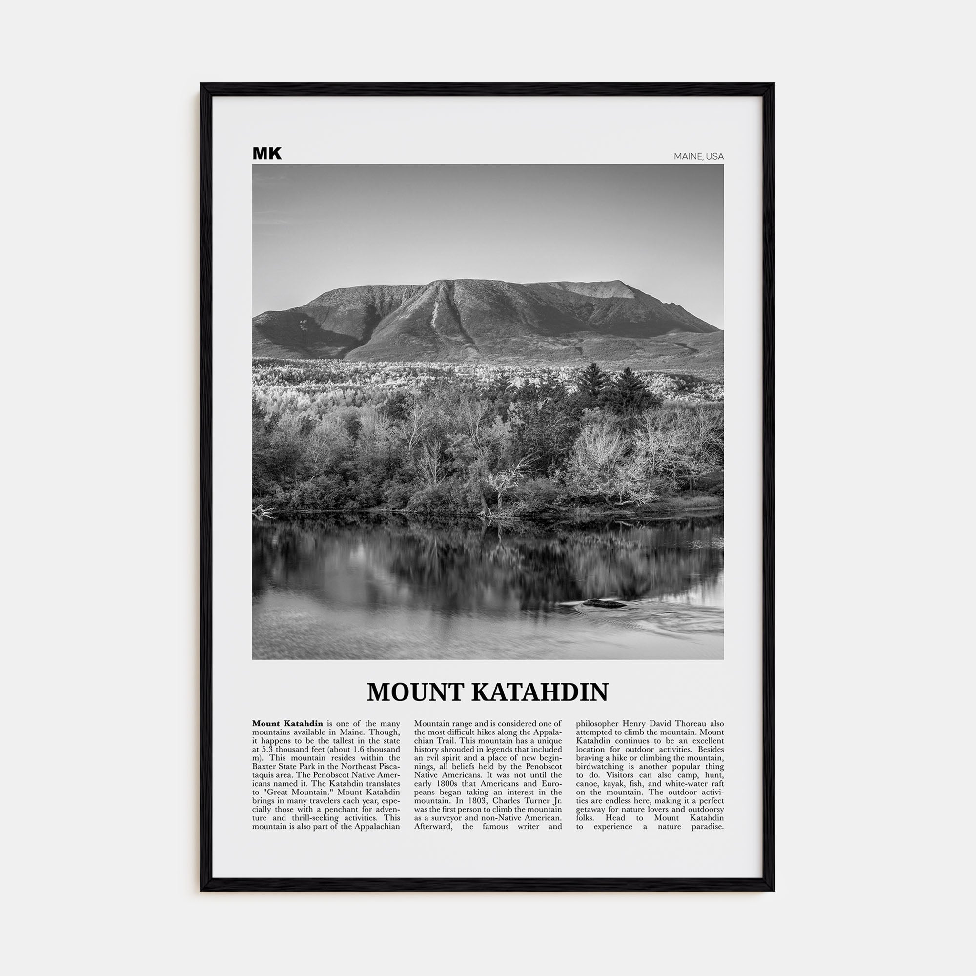 Mount Katahdin Travel B&W Poster