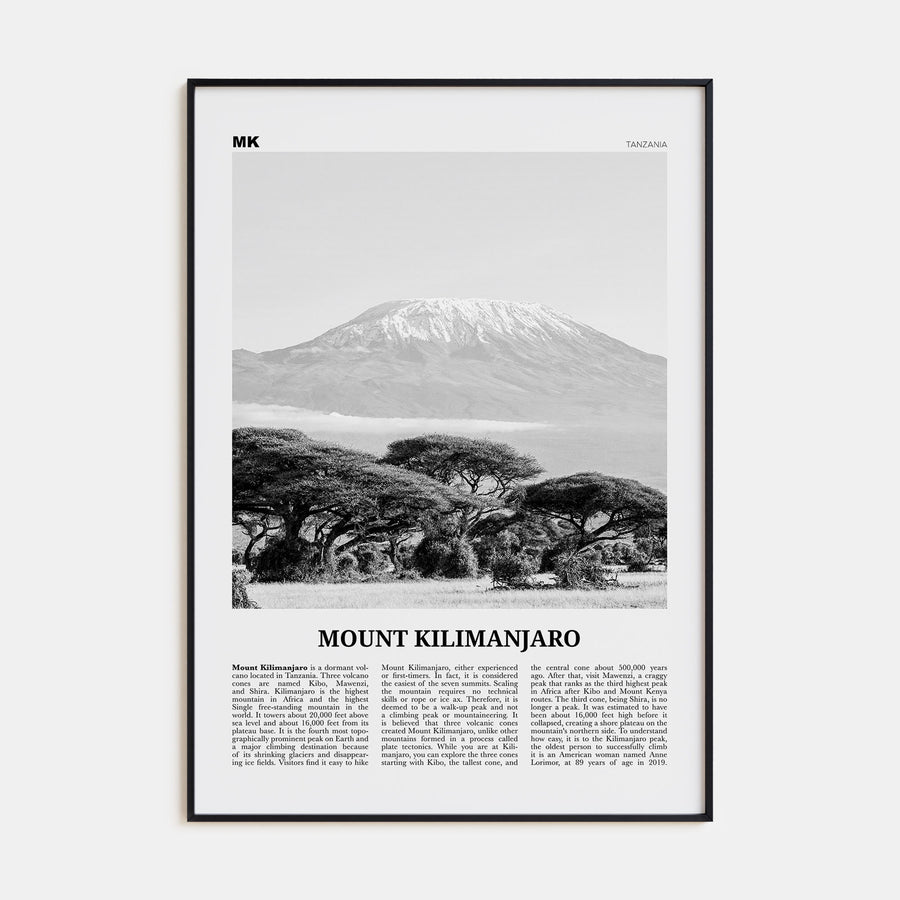 Mount Kilimanjaro Travel B&W Poster