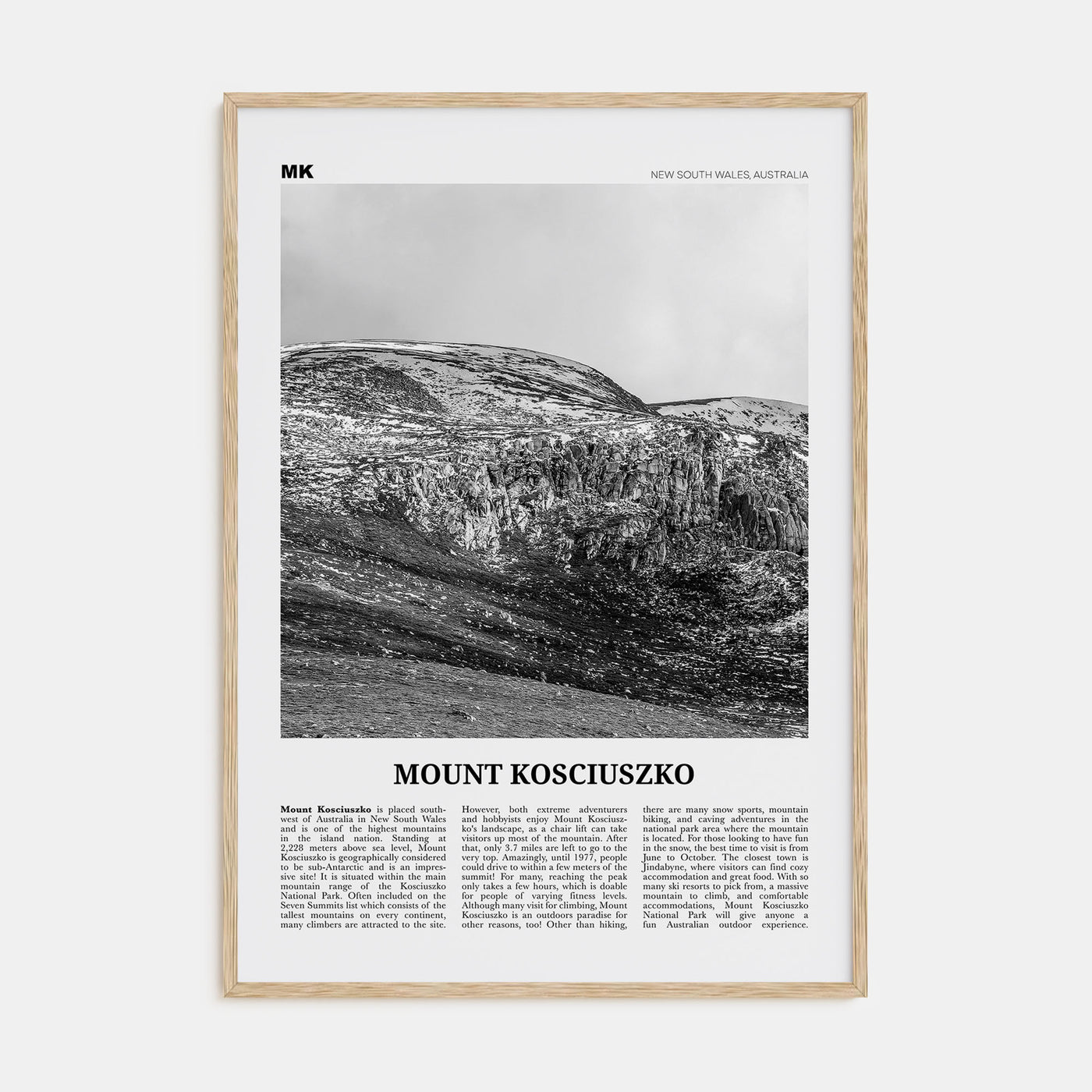 Mount Kosciuszko Travel B&W Poster