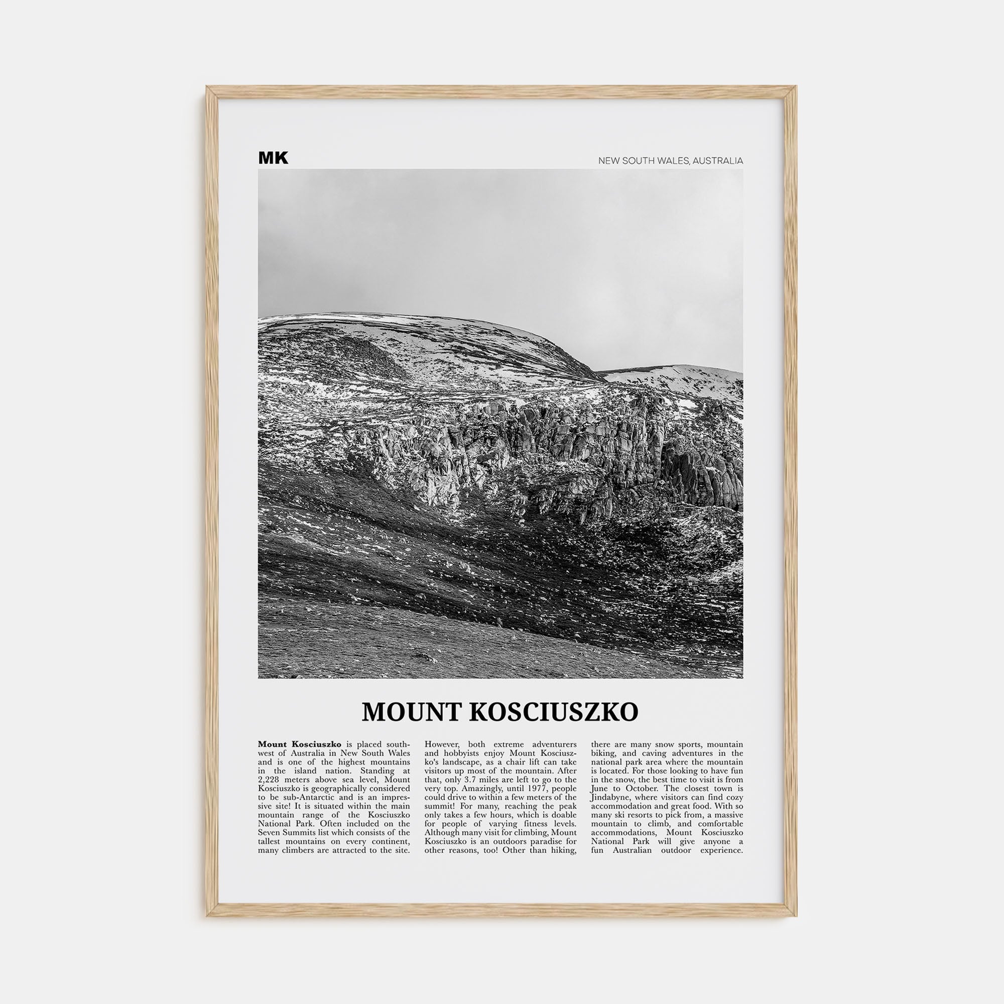 Mount Kosciuszko Travel B&W Poster