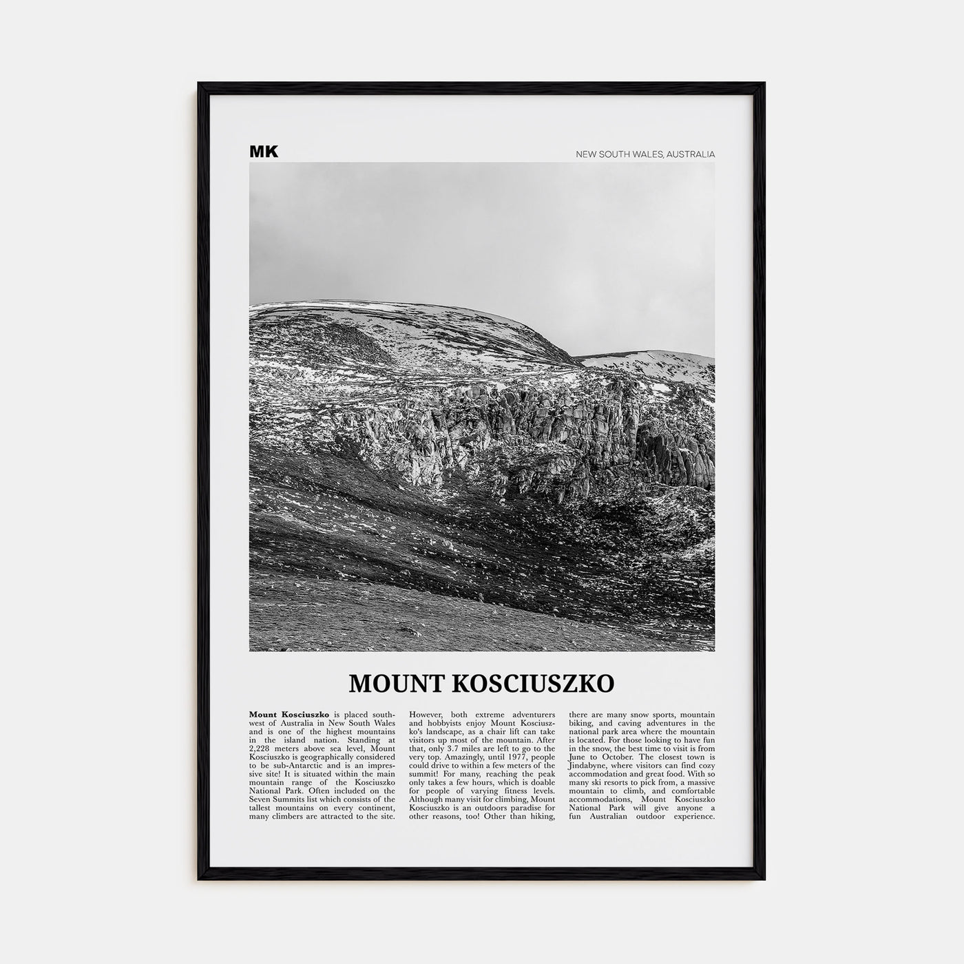 Mount Kosciuszko Travel B&W Poster
