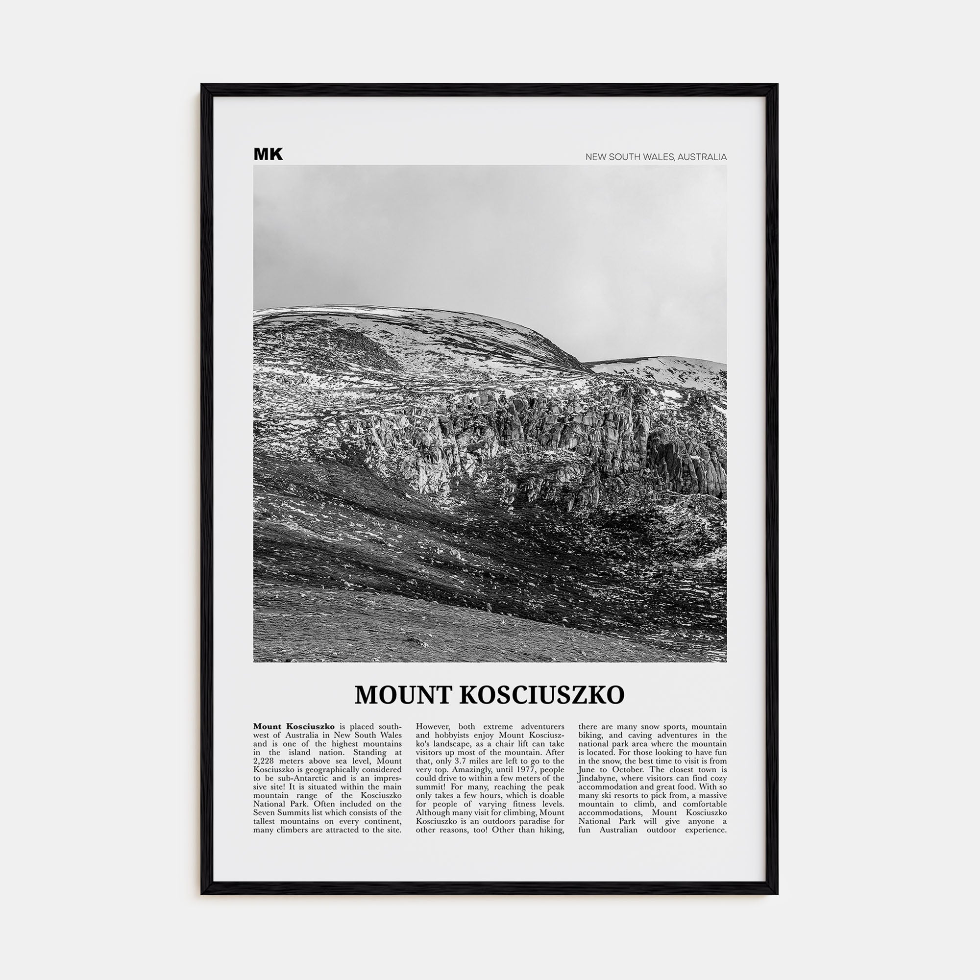 Mount Kosciuszko Travel B&W Poster