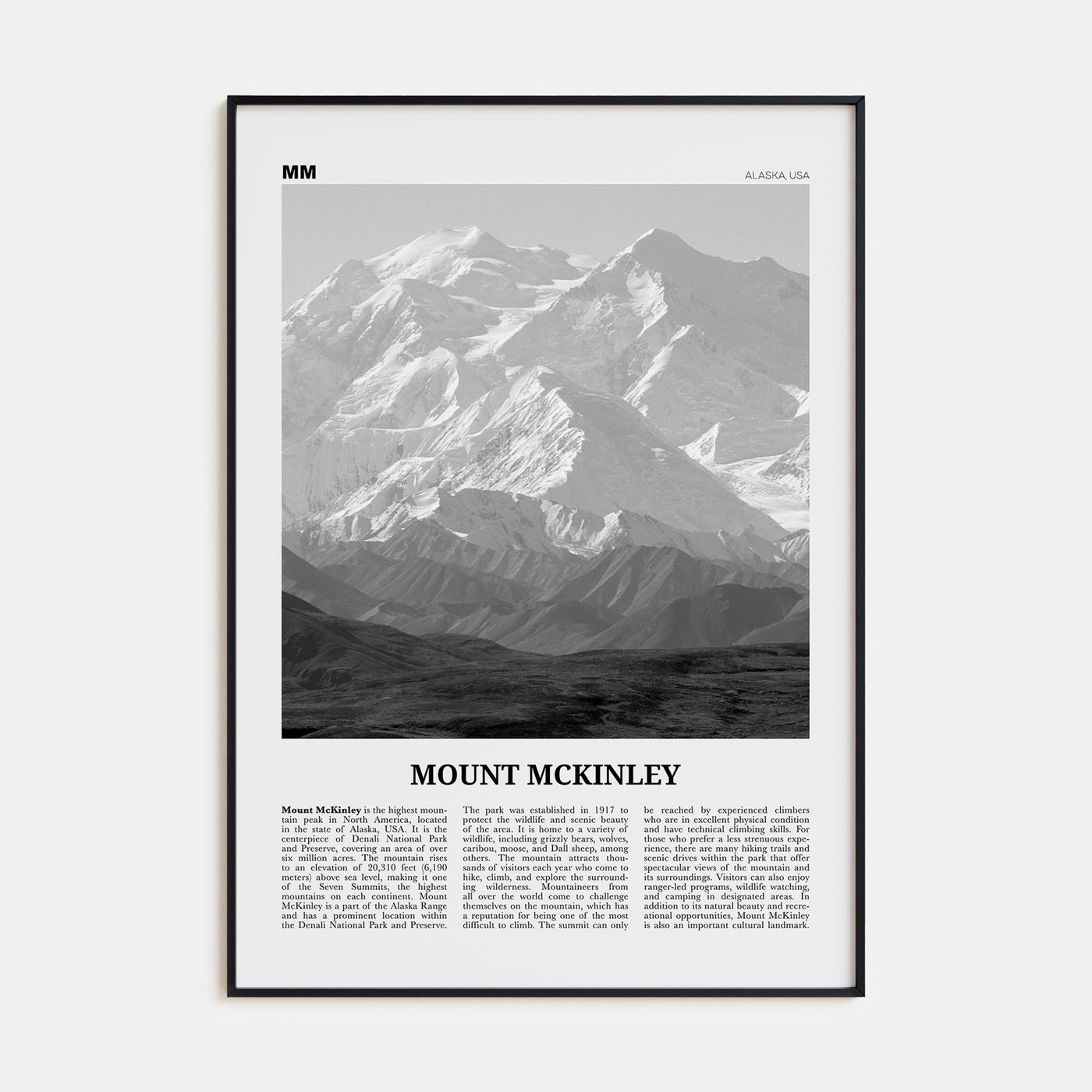 Mount McKinley Travel B&W Poster